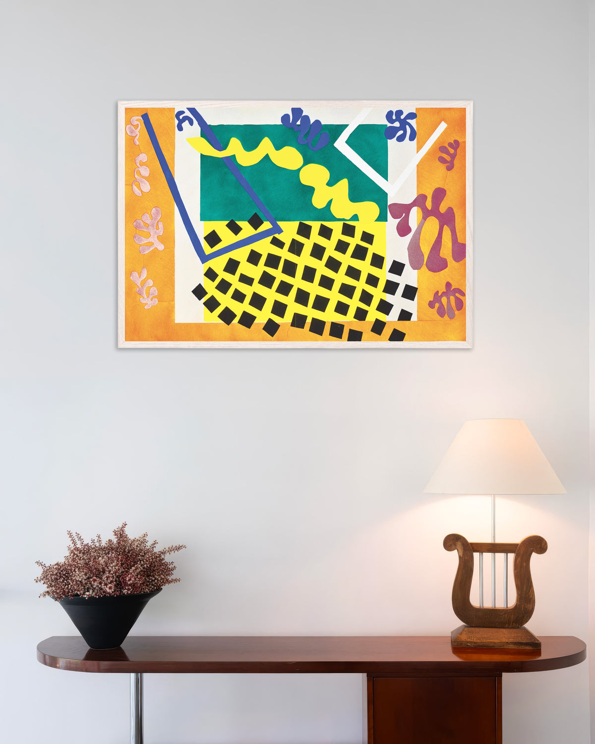 Poster of The Codomas (Jazz, 1947) by Henri Matisse, with white wooden frame