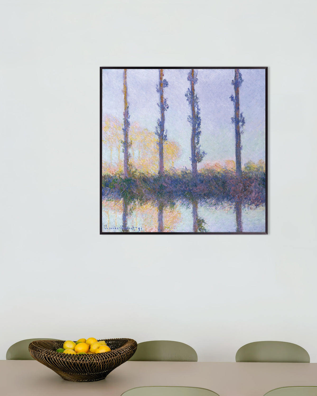 Poster of The Four Trees (1891) by Claude Monet, with metal frame