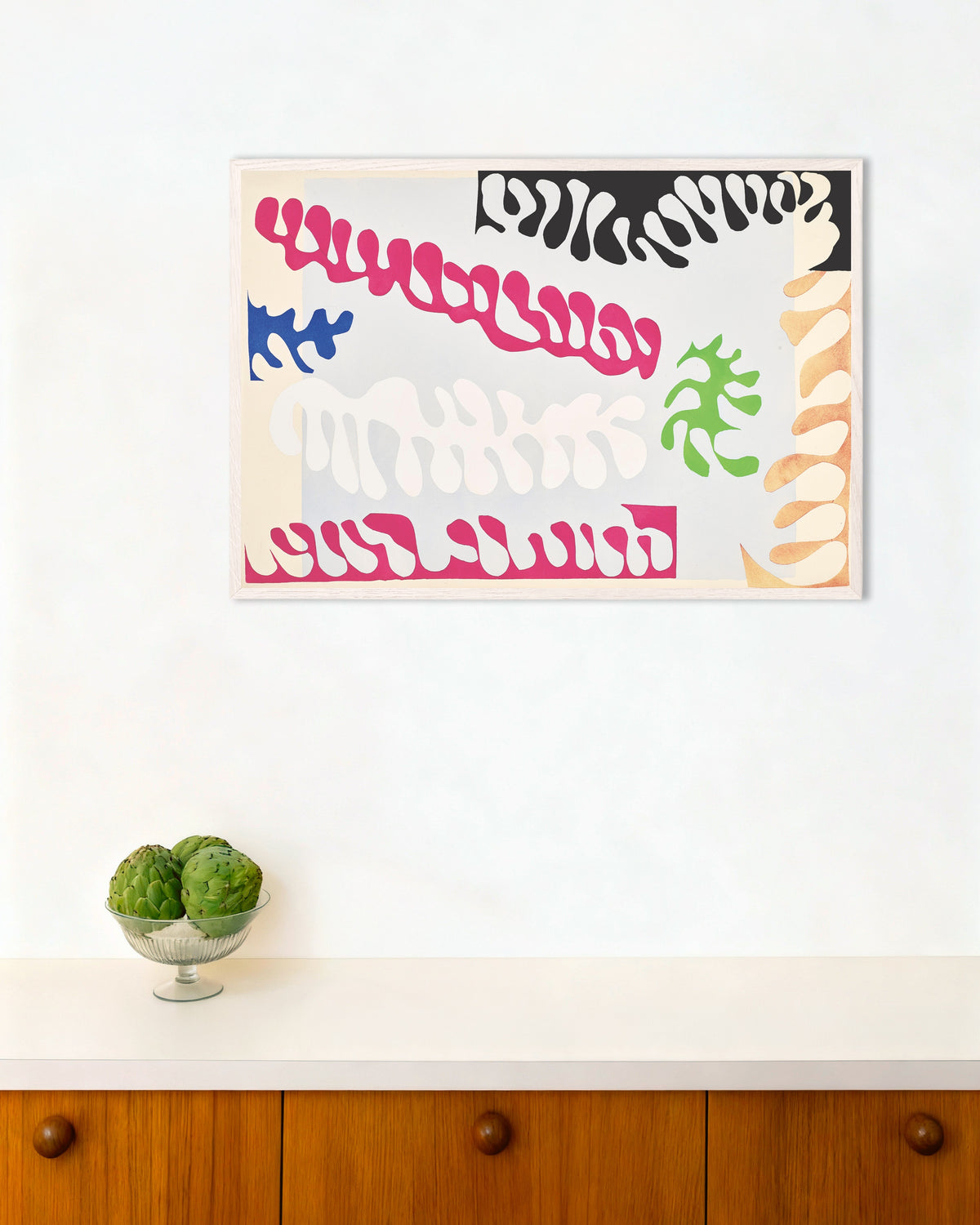 Poster of The Lagoon in Pink and White (Jazz, 1947) by Henri Matisse, with white wooden frame