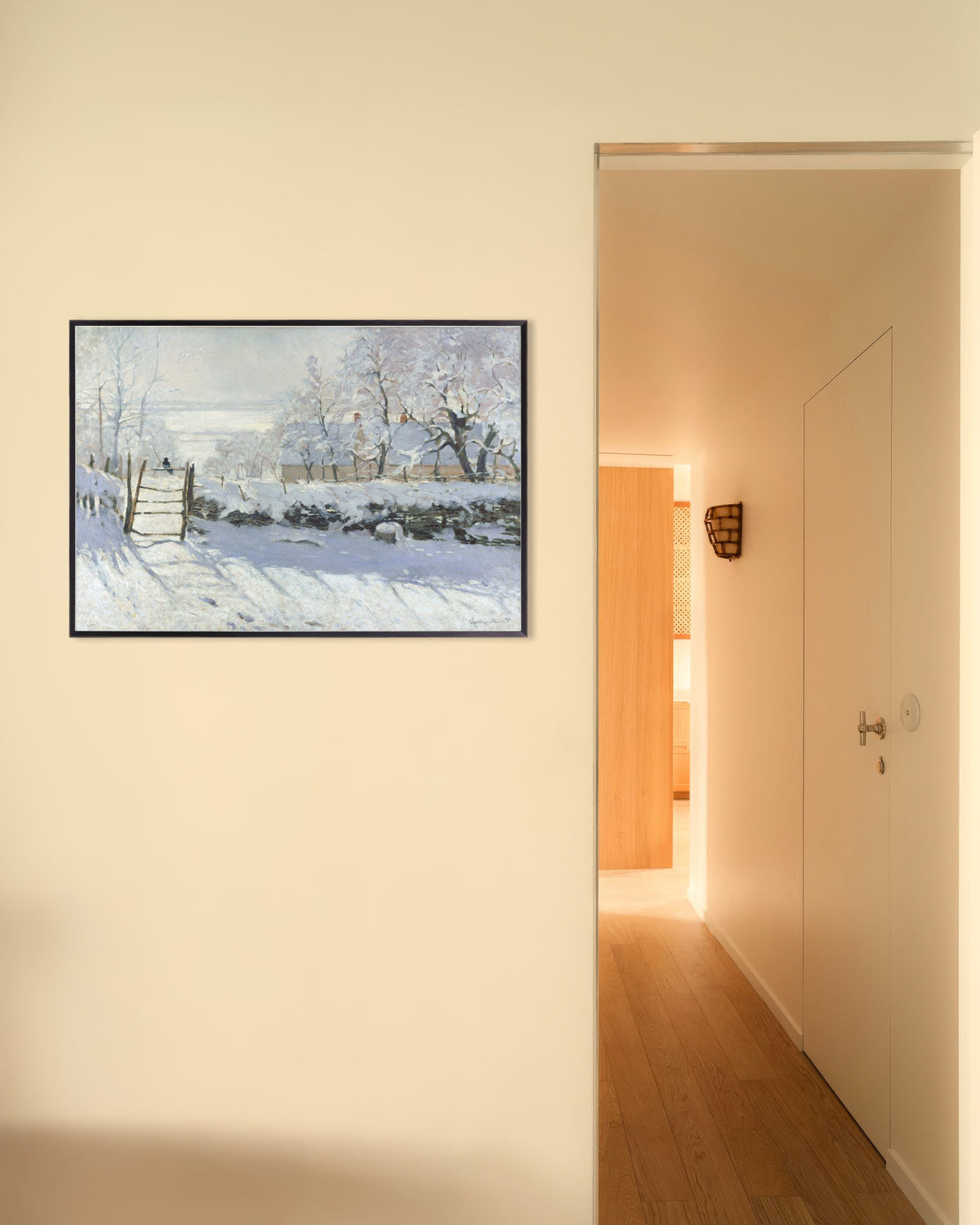Poster of The Magpie (1868–1869) by Claude Monet, with metal frame