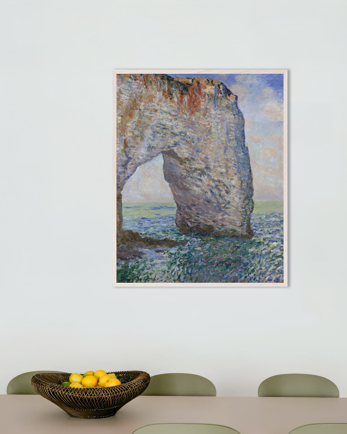 Poster of The Manneporte near Étretat (1886) by Claude Monet, with white wooden frame