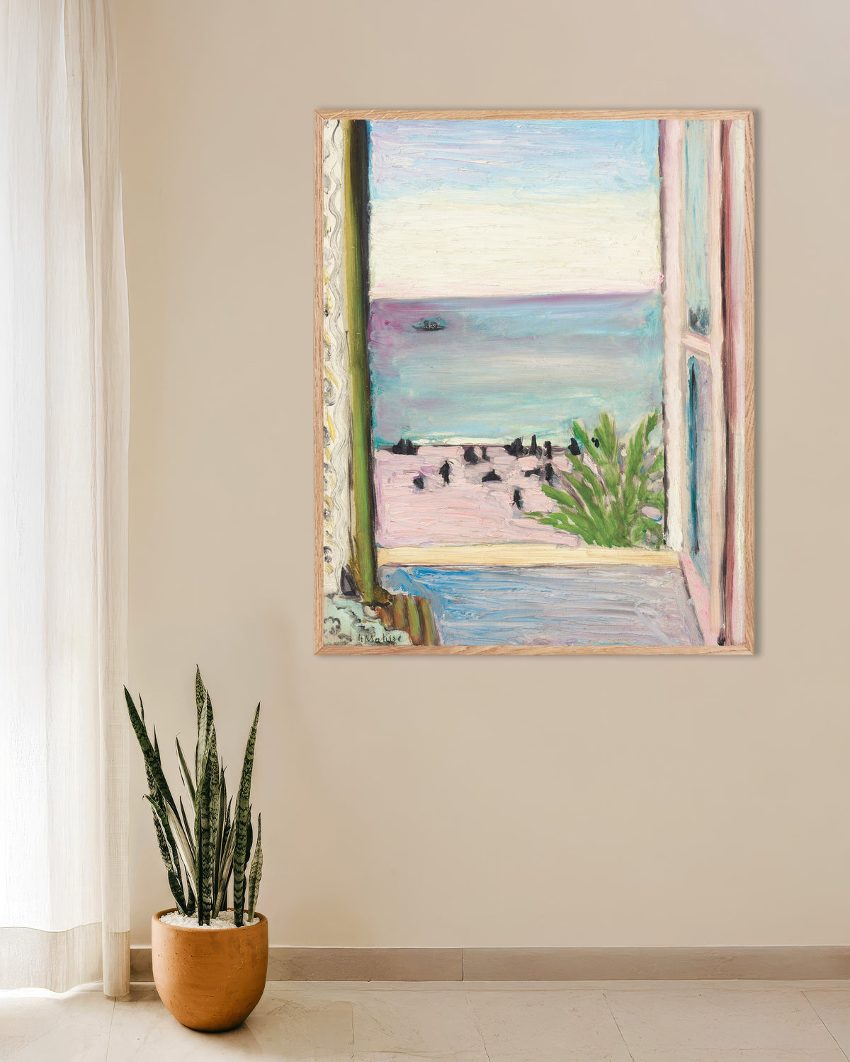 Poster of The Open Window (1918) by Henri Matisse, with natural wooden frame