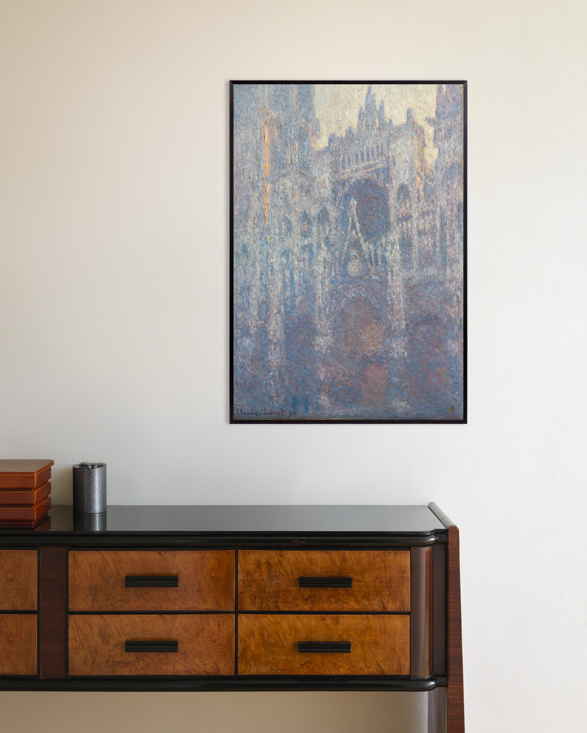 Poster of The Portal of Rouen Cathedral in Morning Light (1894) by Claude Monet, with metal frame