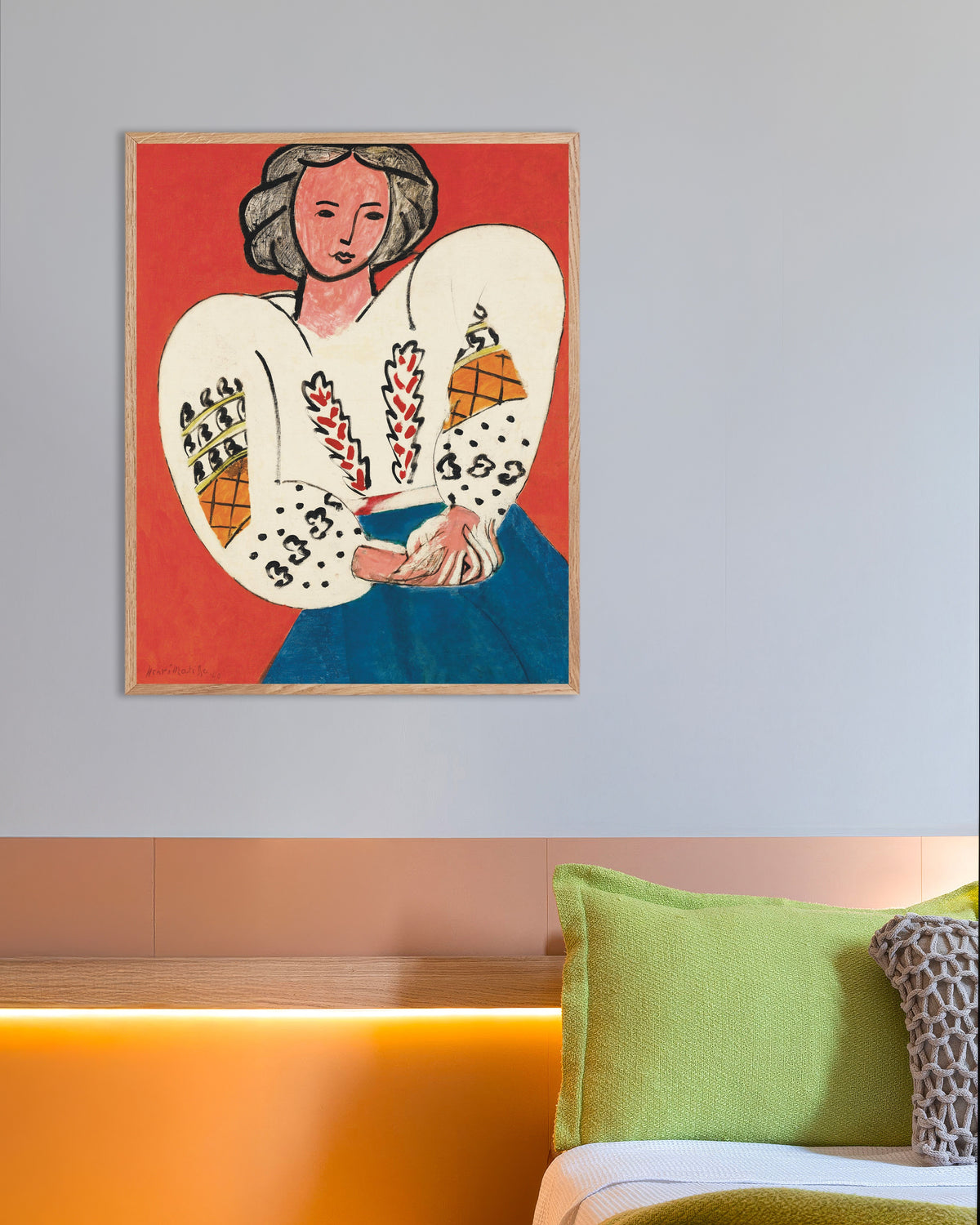 Poster of The Romanian blouse (1940) by Henri Matisse, with natural wooden frame