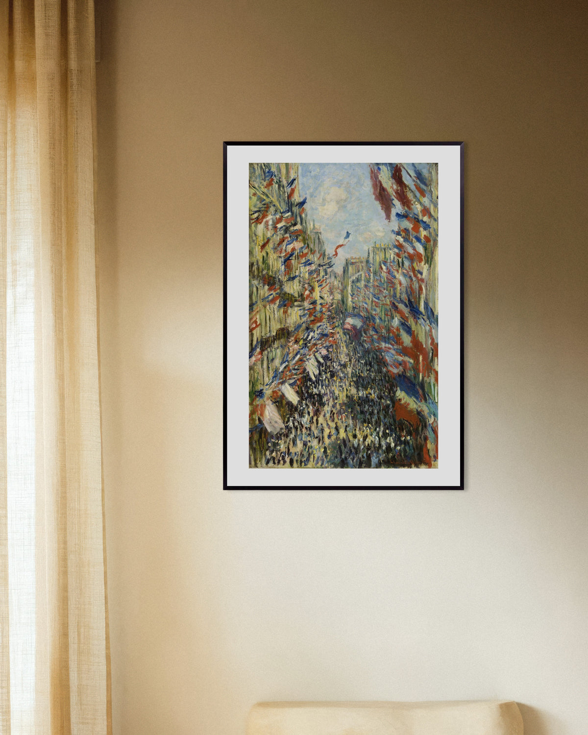 Poster of The Rue Montorgueil, Celebration of June 30, 1878 by Claude Monet, with metal frame