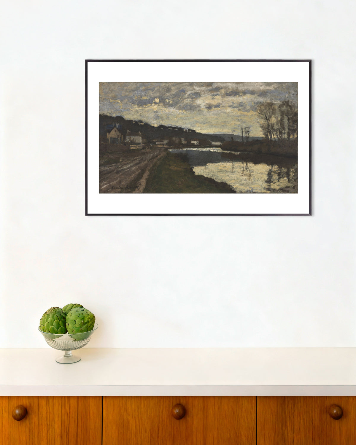 Poster of The Seine at Bougival (1870) by Claude Monet, with metal frame