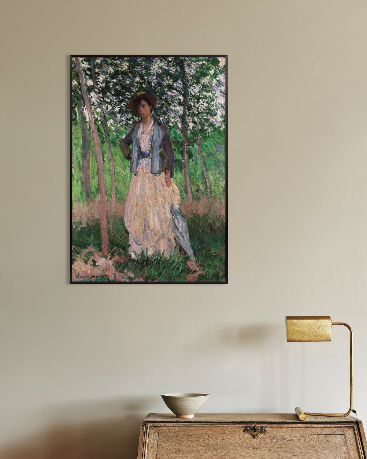 Poster of The Stroller, Suzanne Hoschedé (1887) by Claude Monet, with metal frame