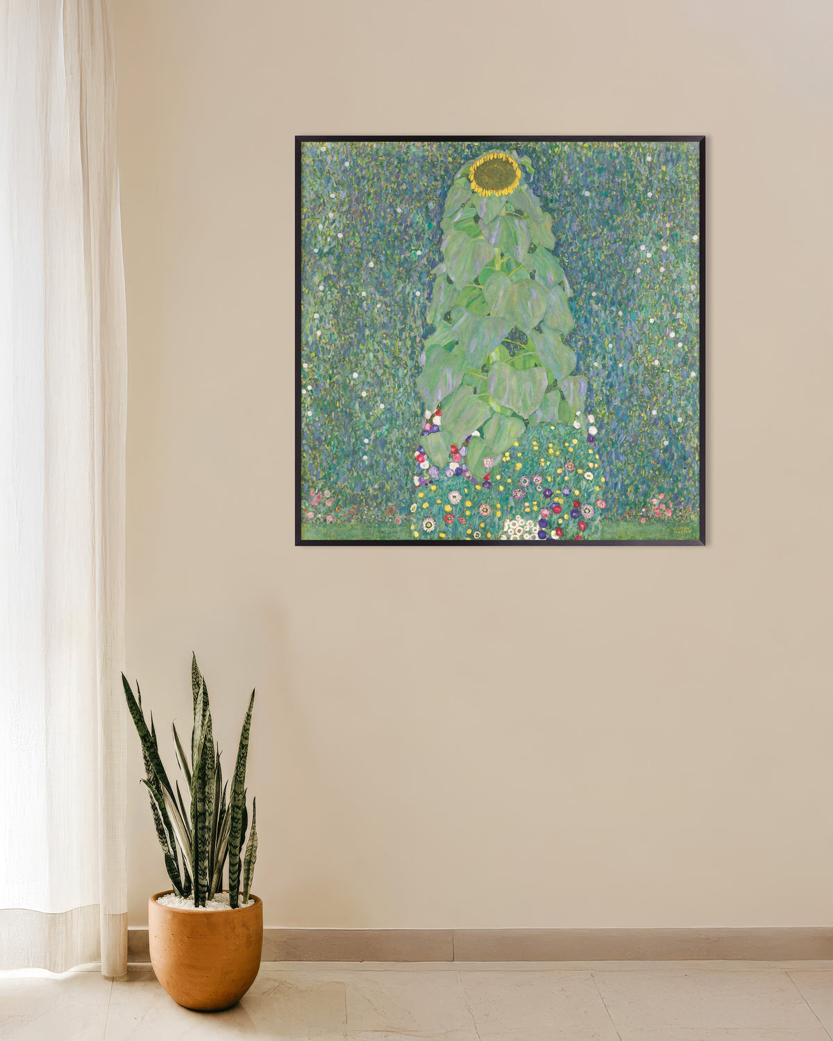 Poster of The Sunflower (1907–1908) by Gustav Klimt, with metal frame