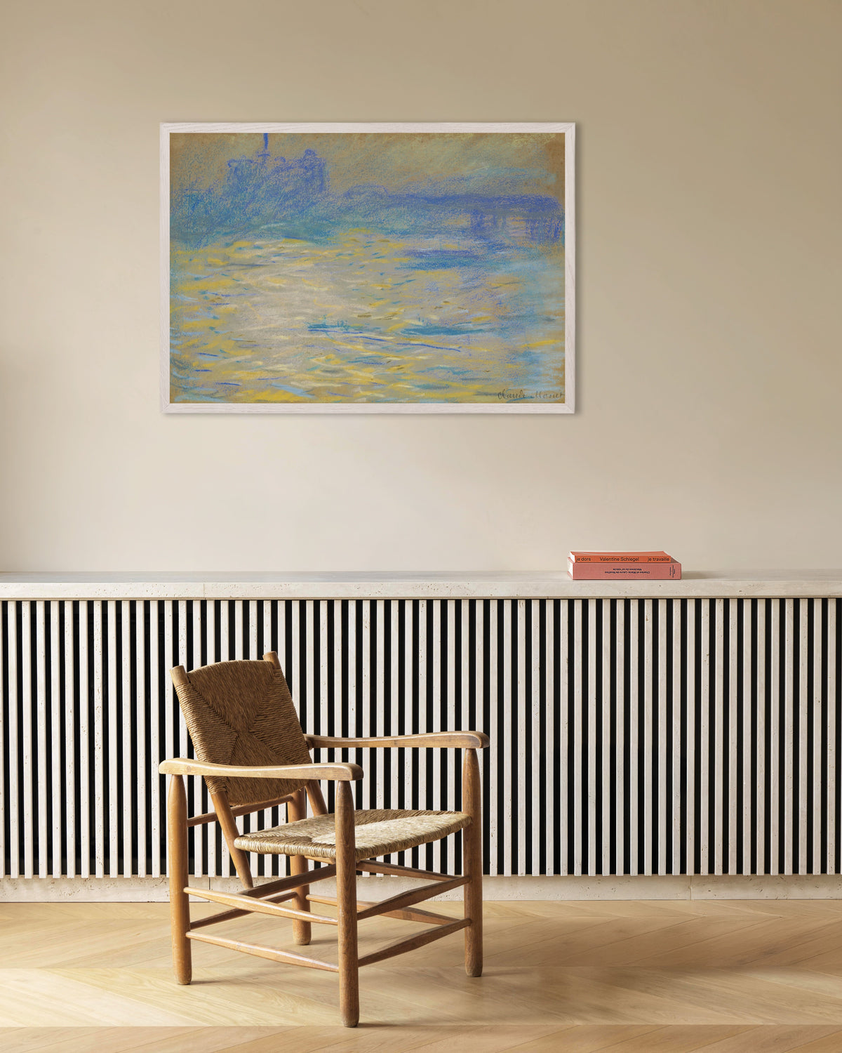 Poster of The Thames (1901) by Claude Monet, with white wooden frame