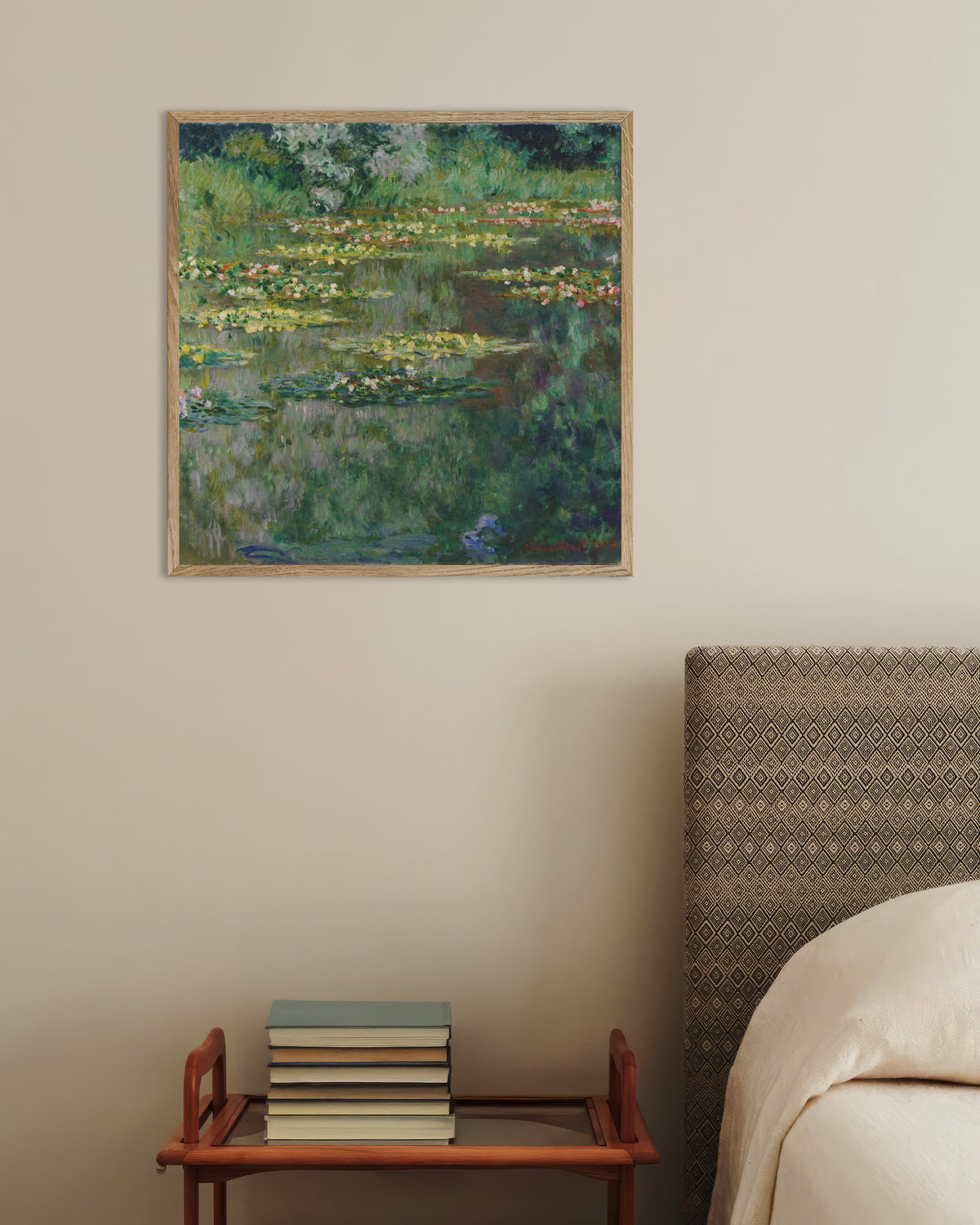 Poster of The Water Lily Pond (1904) by Claude Monet, with natural wooden frame