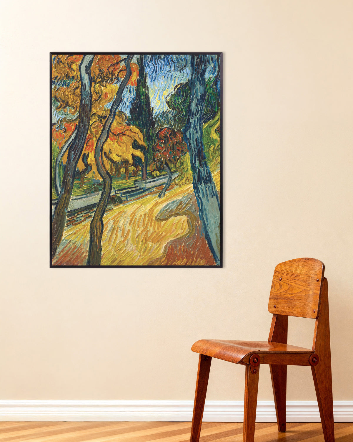 Poster of Trees in the Garden of the Asylum (1889) by Vincent van Gogh, with metal frame