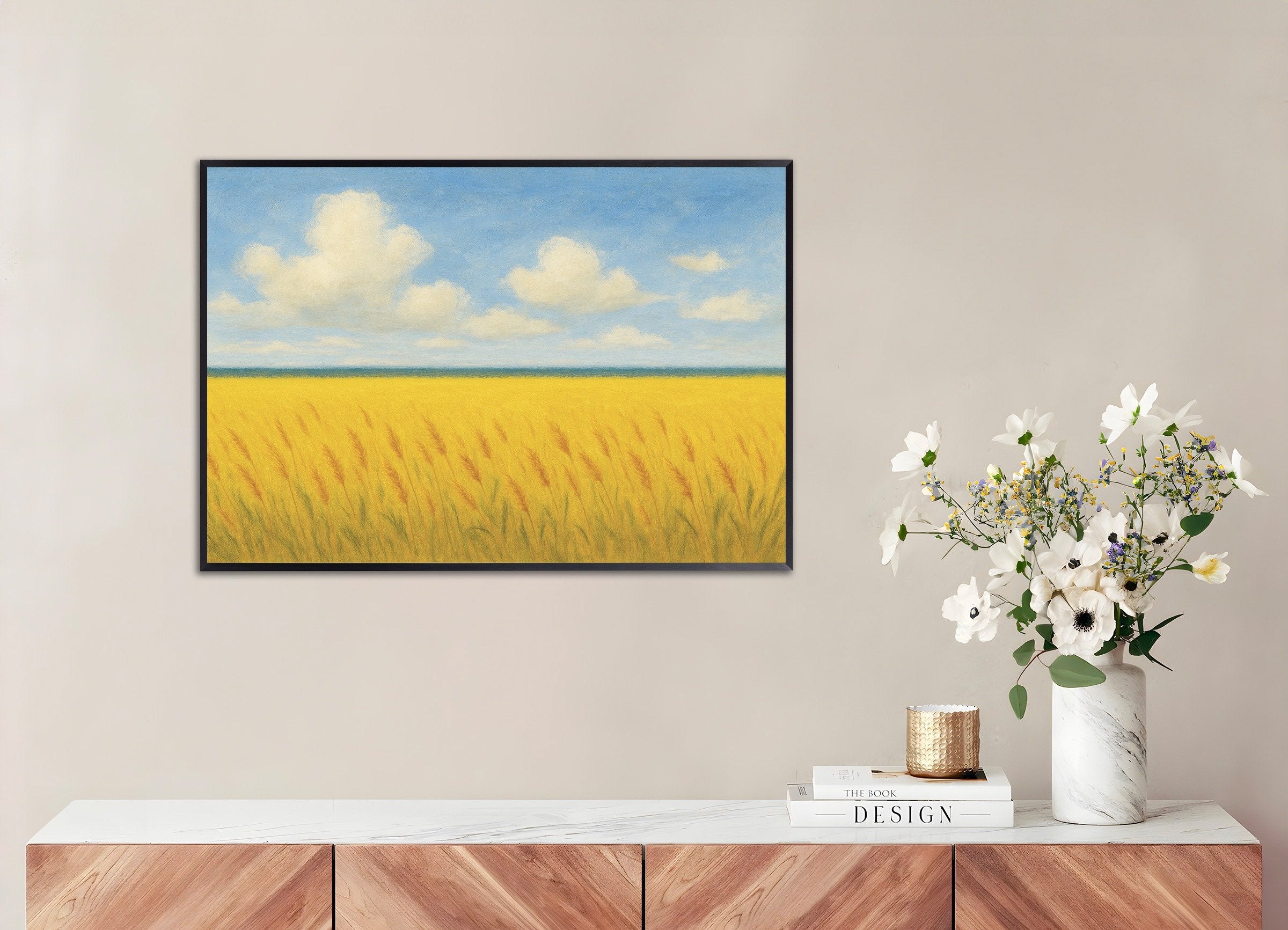 Poster of Ukraine poster - Wheat field and blue sky, with metal frame