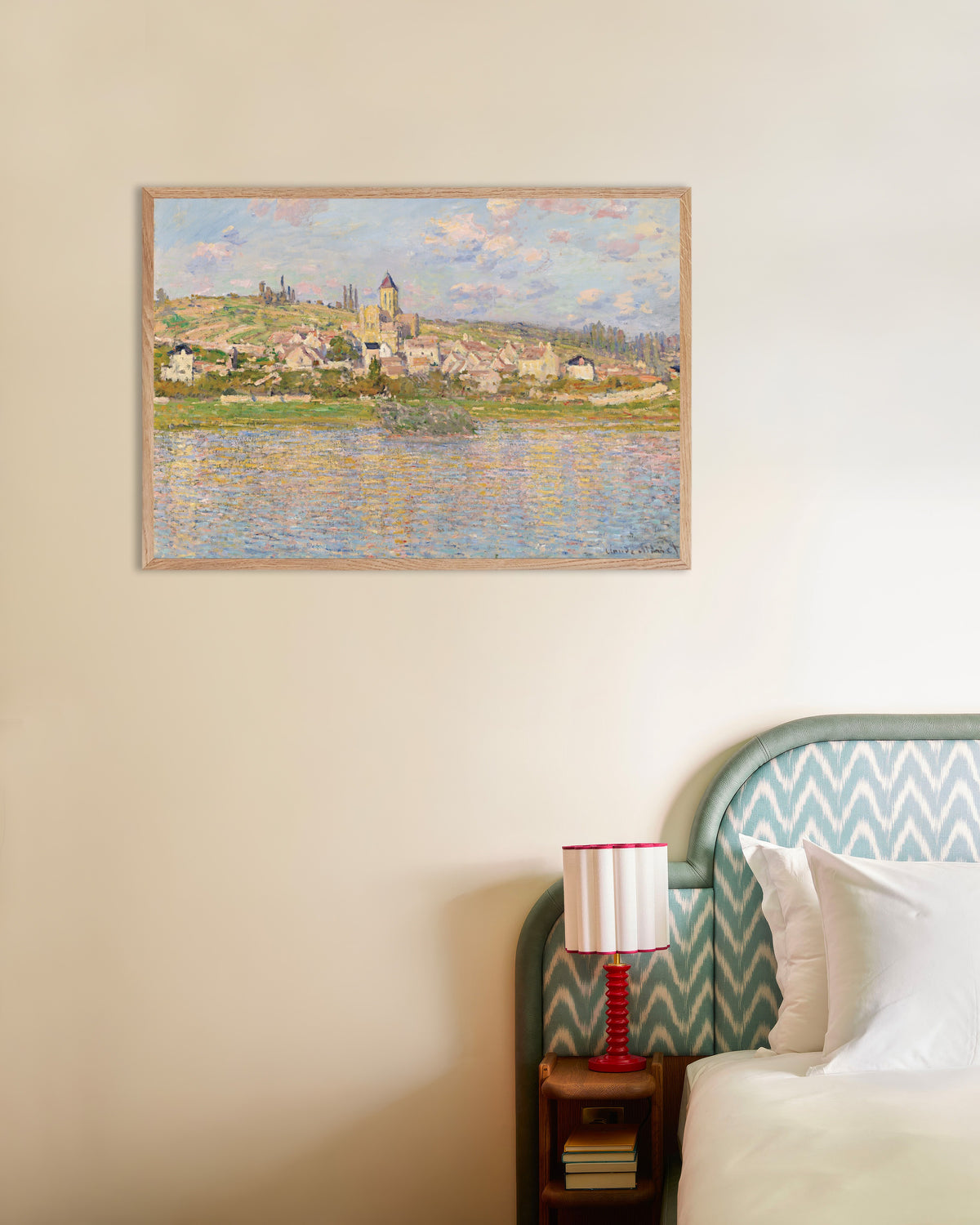 Poster of Vétheuil by Claude Monet, with natural wooden frame