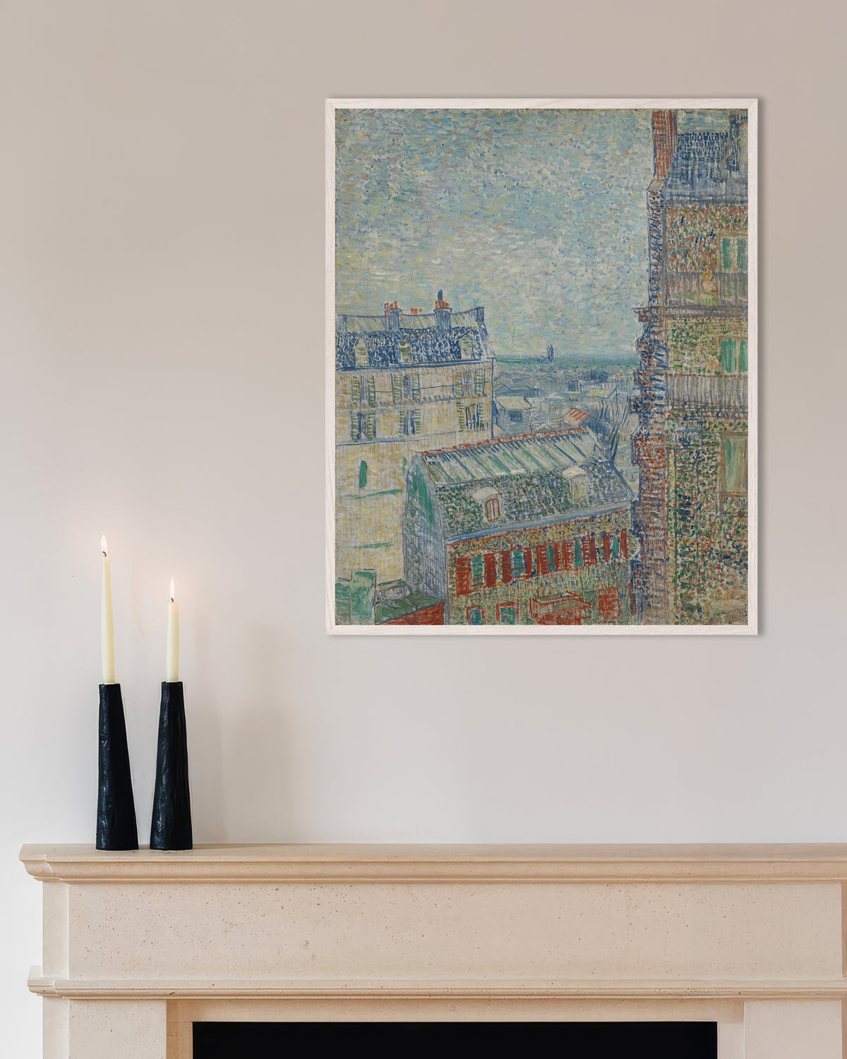 Poster of View from Theo's Apartment (1887) by Vincent van Gogh, with white wooden frame