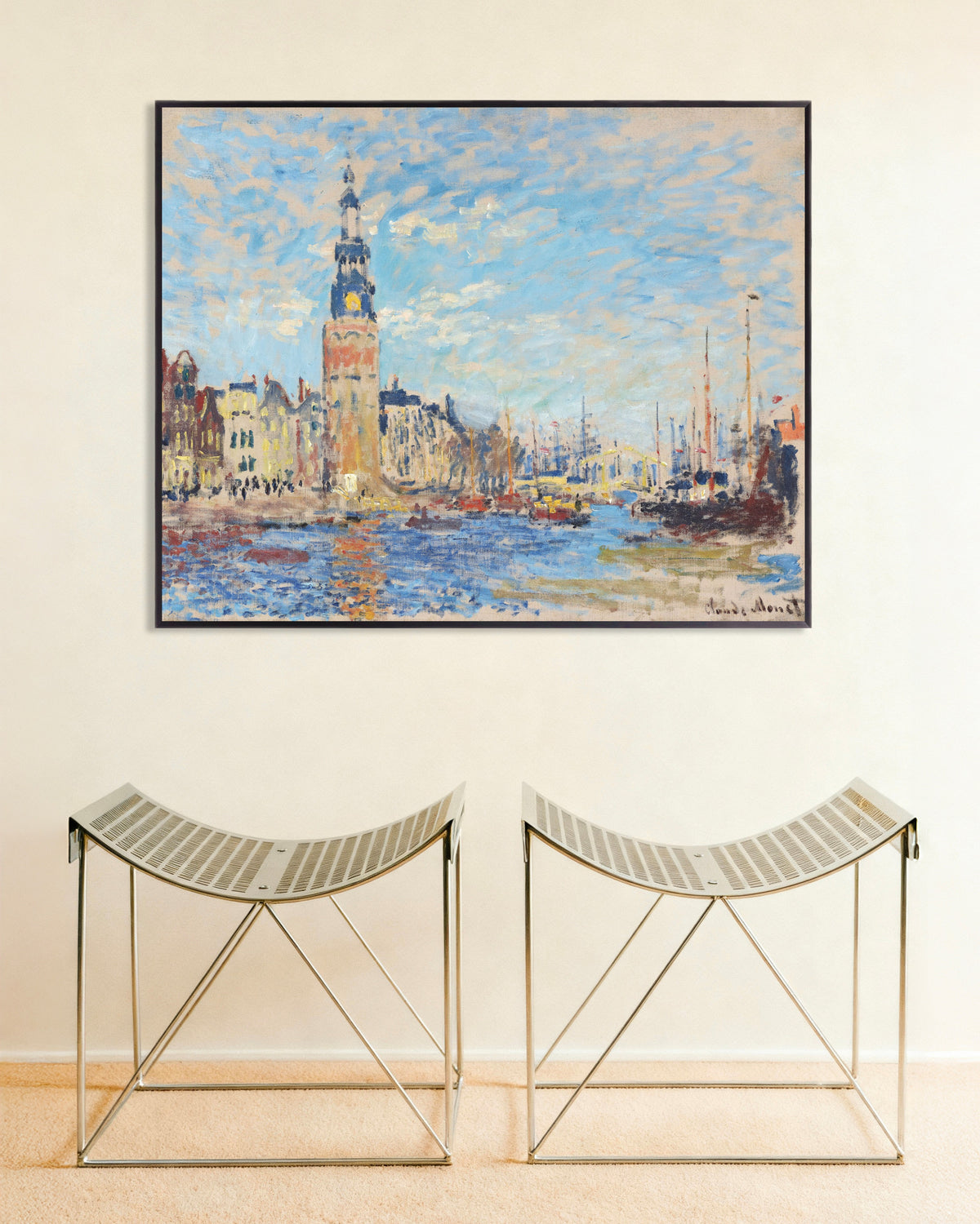 Poster of View of the Montelbaanstoren, Amsterdam (1874) by Claude Monet, with metal frame