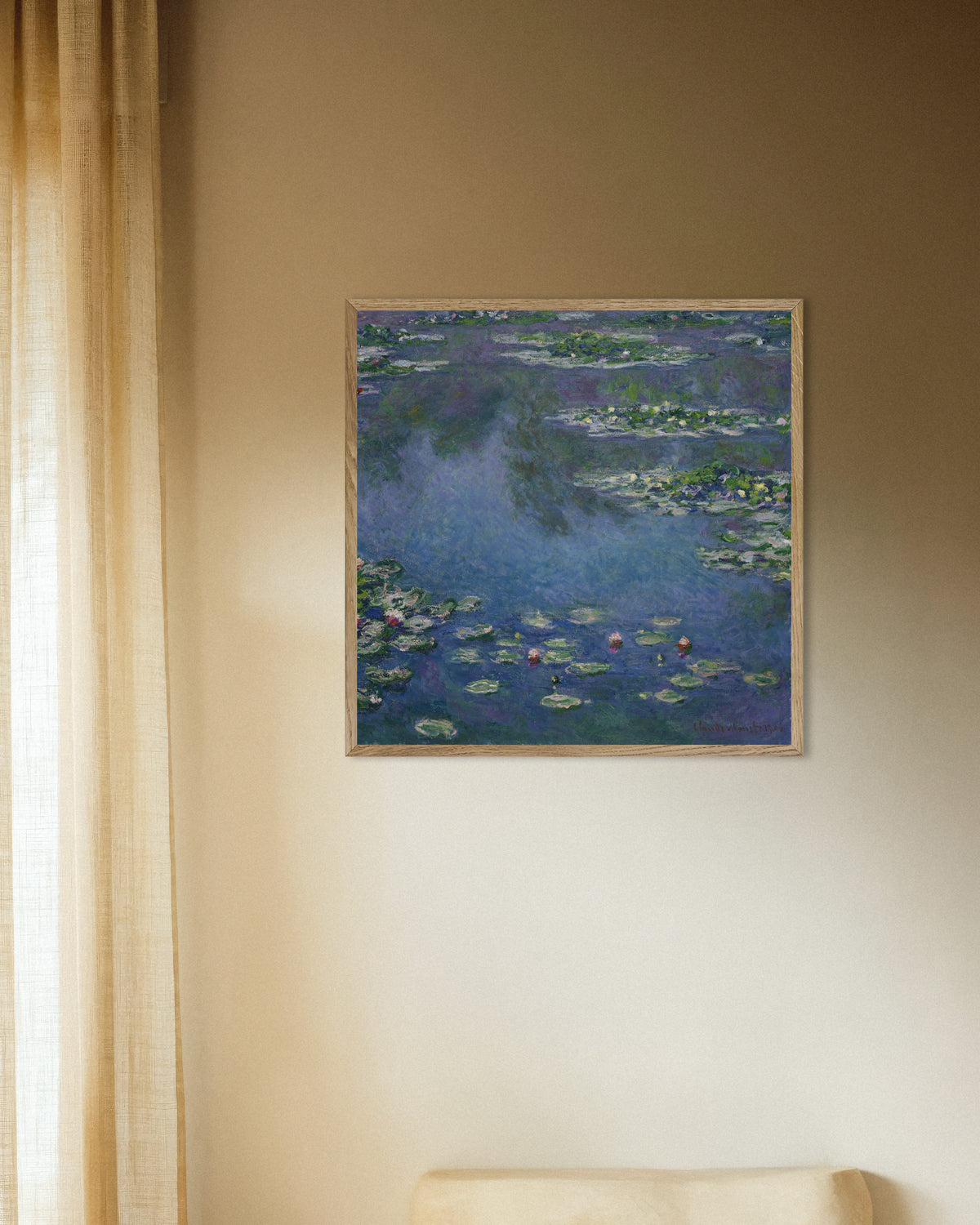 Poster of Water Lilies (1906) by Claude Monet, with natural wooden frame