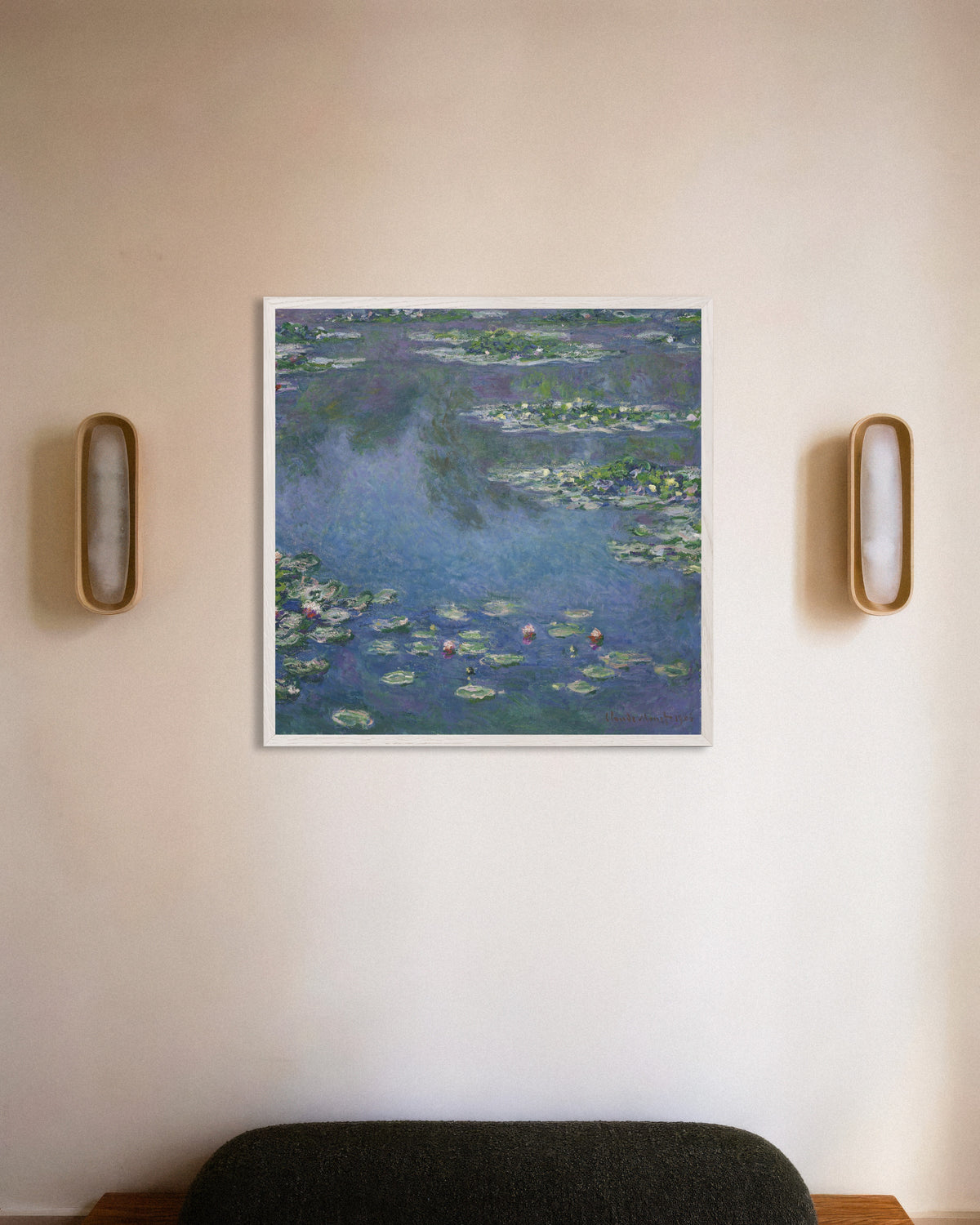 Poster of Water Lilies (1906) by Claude Monet, with white wooden frame