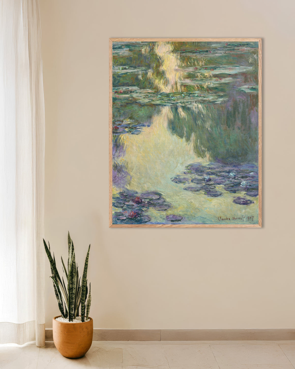 Poster of Water Lilies (1907) by Claude Monet, with natural wooden frame