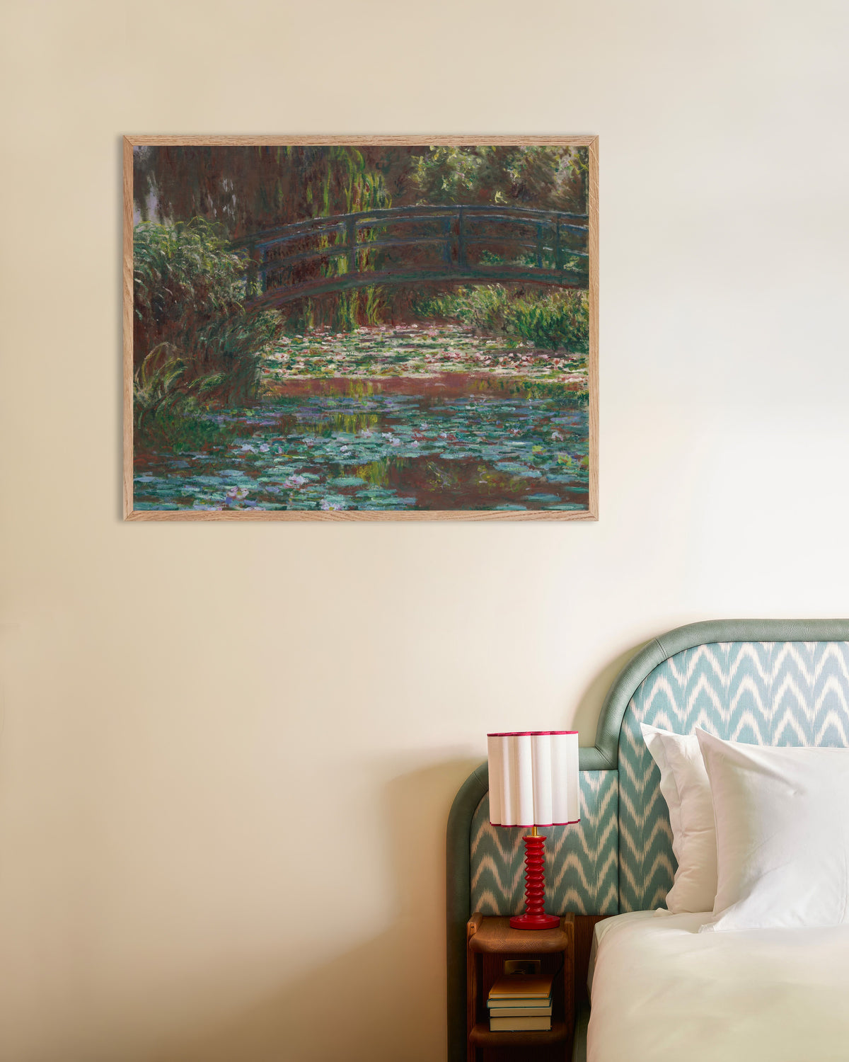 Poster of Water Lily Pond (1900) by Claude Monet, with natural wooden frame