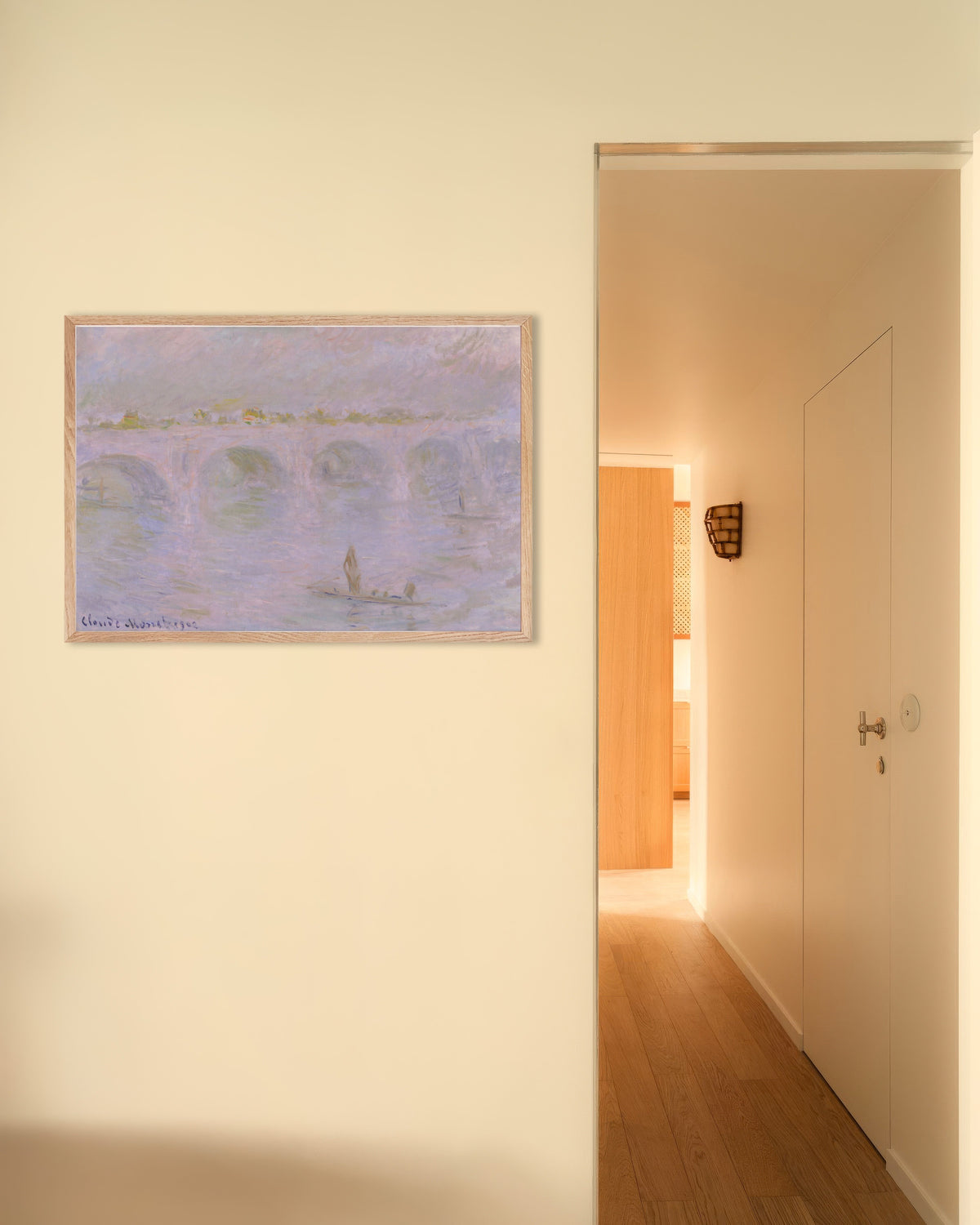 Poster of Waterloo Bridge, London (1902) by Claude Monet, with natural wooden frame