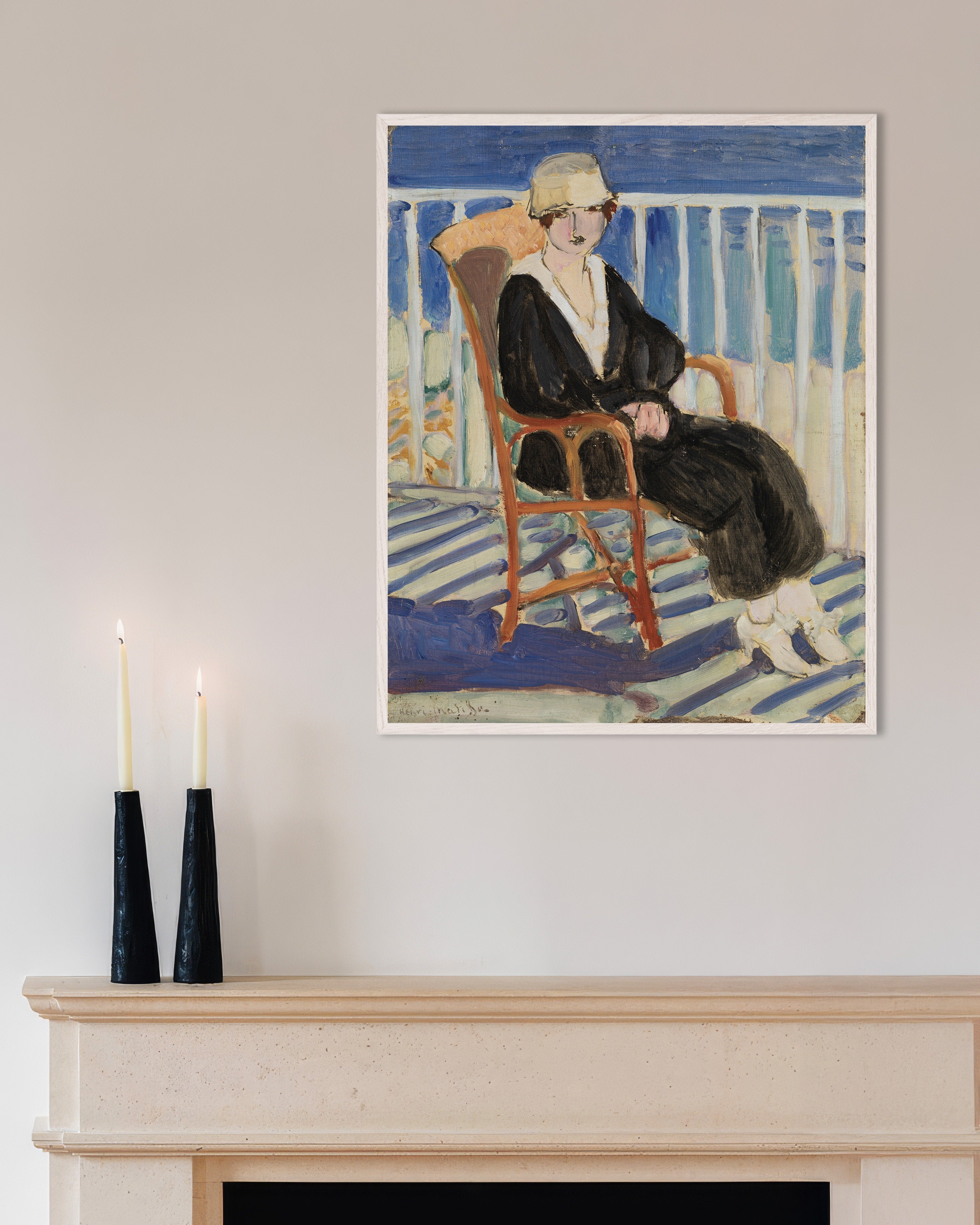 Poster of Woman by the ocean (ca. 1919) by Henri Matisse - Poster, with white wooden frame