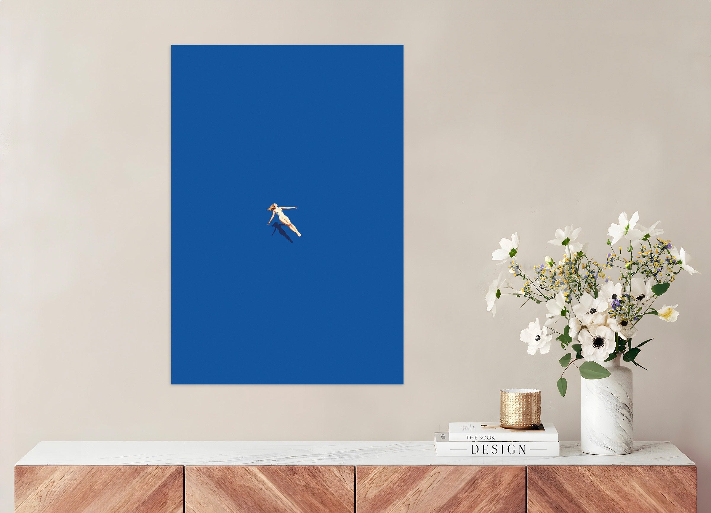 Woman drifting serenely in water, spa-themed poster