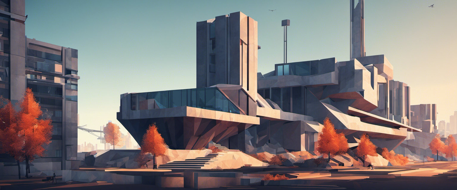 Low-poly, brutalist future cityscape – Poster print