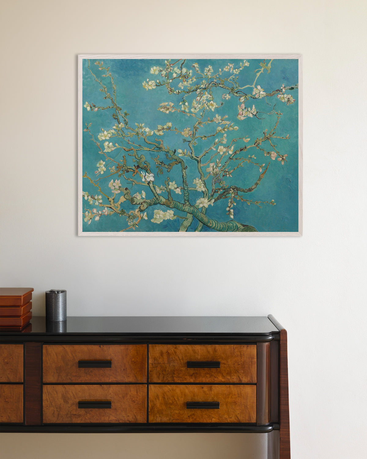 Poster of Almond Blossom (1890) by Vincent van Gogh, with white wooden frame