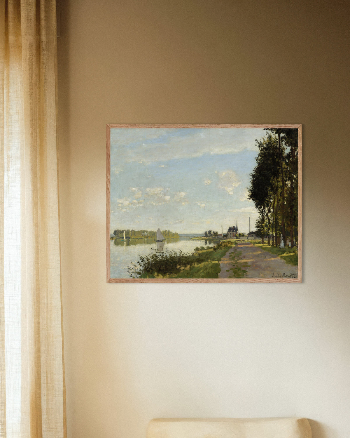 Poster of Argenteuil (c. 1872) by Claude Monet, with natural wooden frame