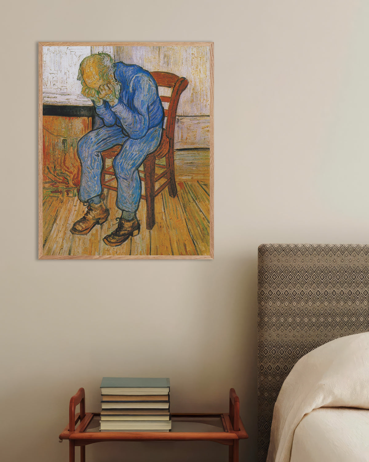 Poster of At Eternity's Gate (1890) by Vincent van Gogh, with natural wooden frame