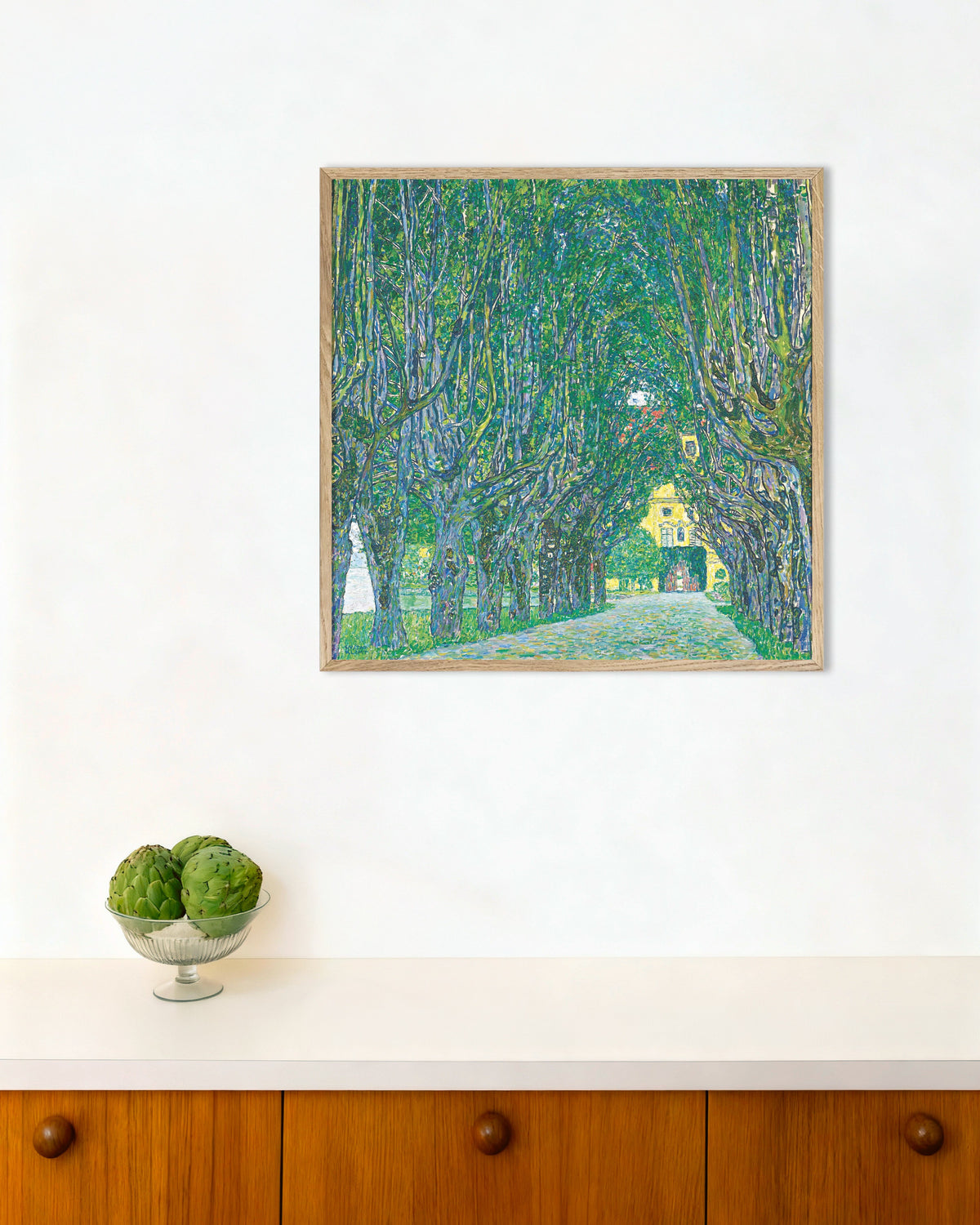 Poster of Avenue to Schloss Kammer (1912) by Gustav Klimt, with natural wooden frame