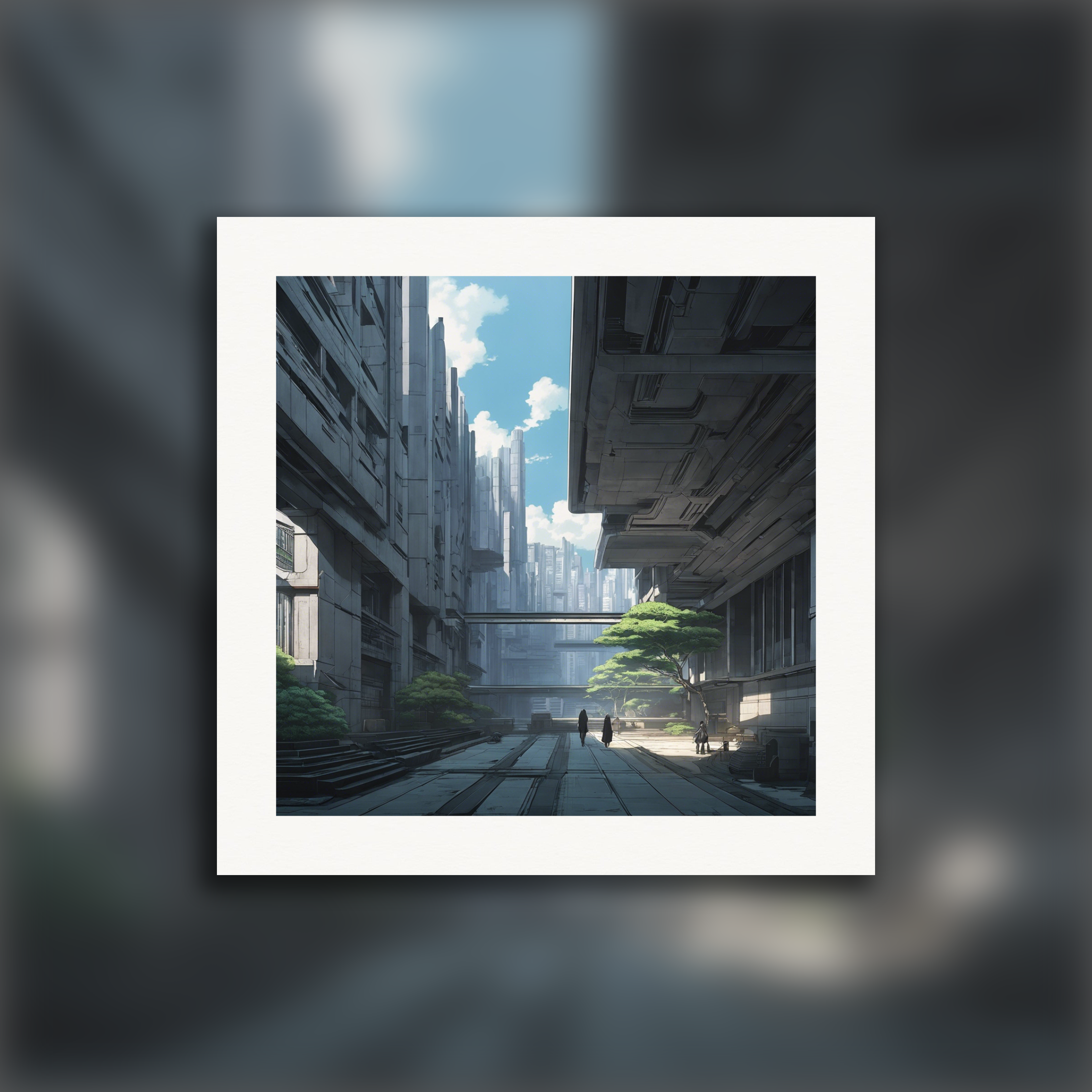 Ghost in the Shell, Brutalist design, urban scene – Poster
