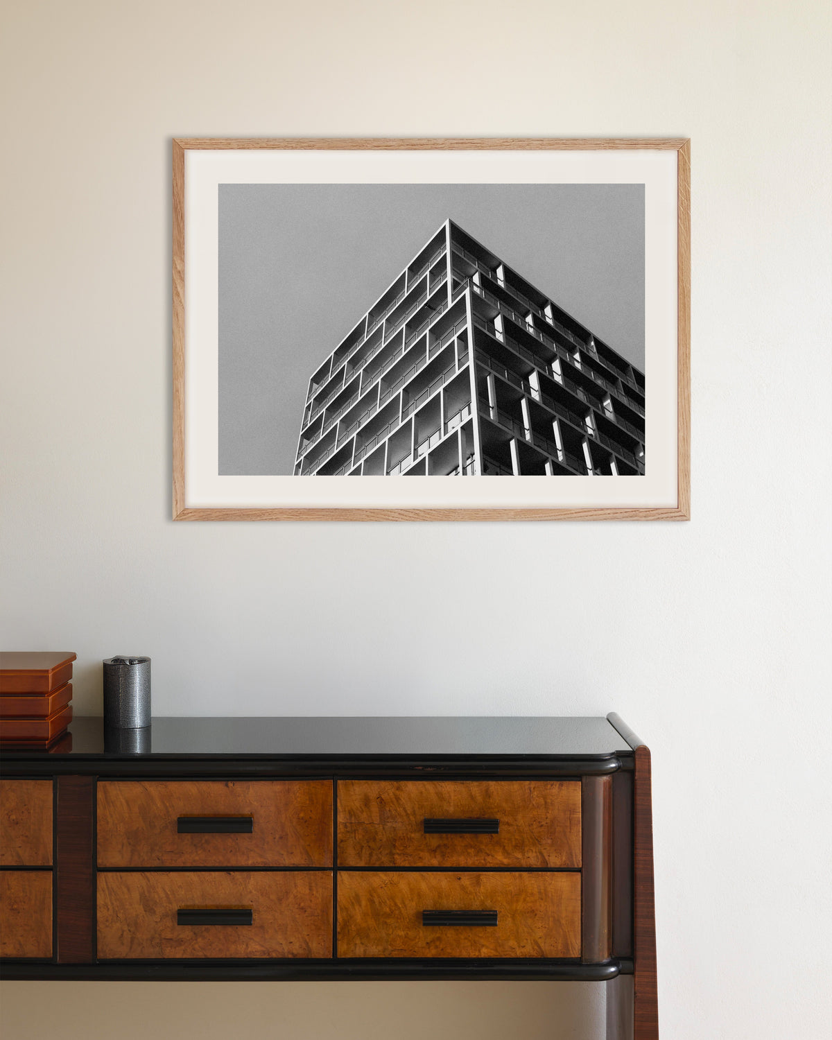 Poster of Balcony Corner in Gray Sky, with natural wooden frame