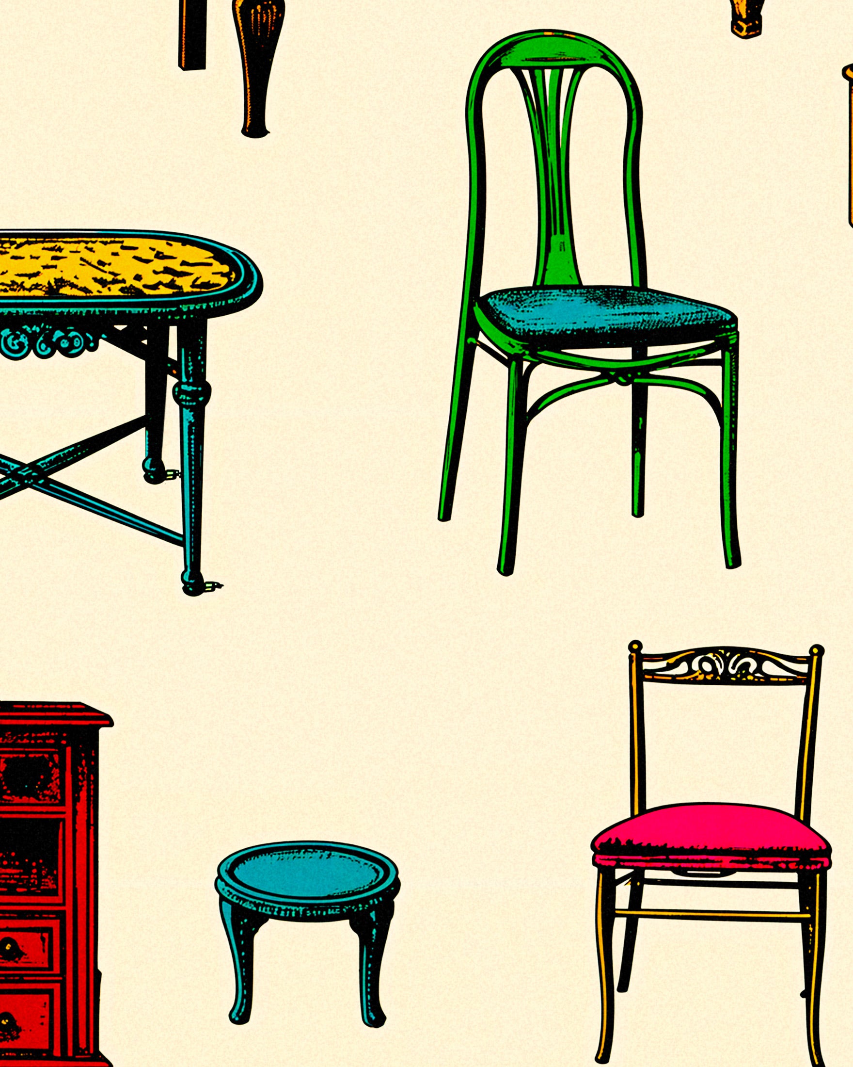 Flea market print, vintage furniture and knick-knacks – Poster