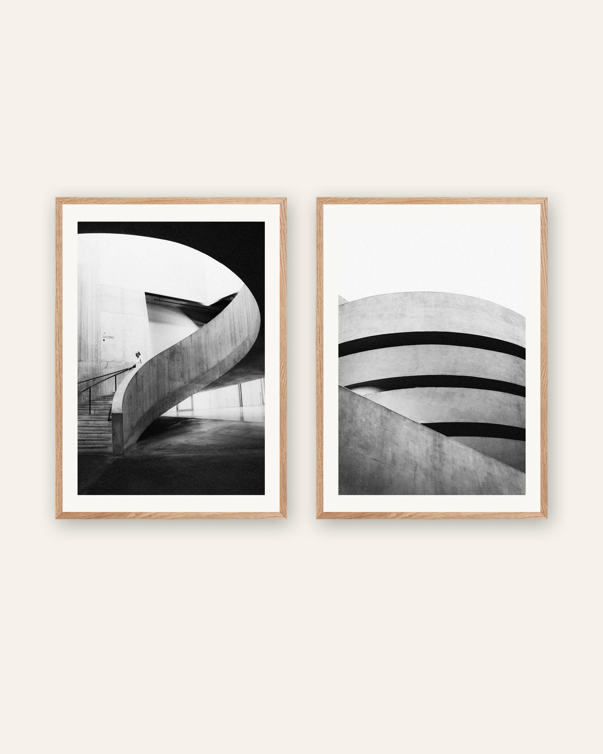 Brutalist Posters Set of 2 – Concrete Curves, prints in natural oak frames