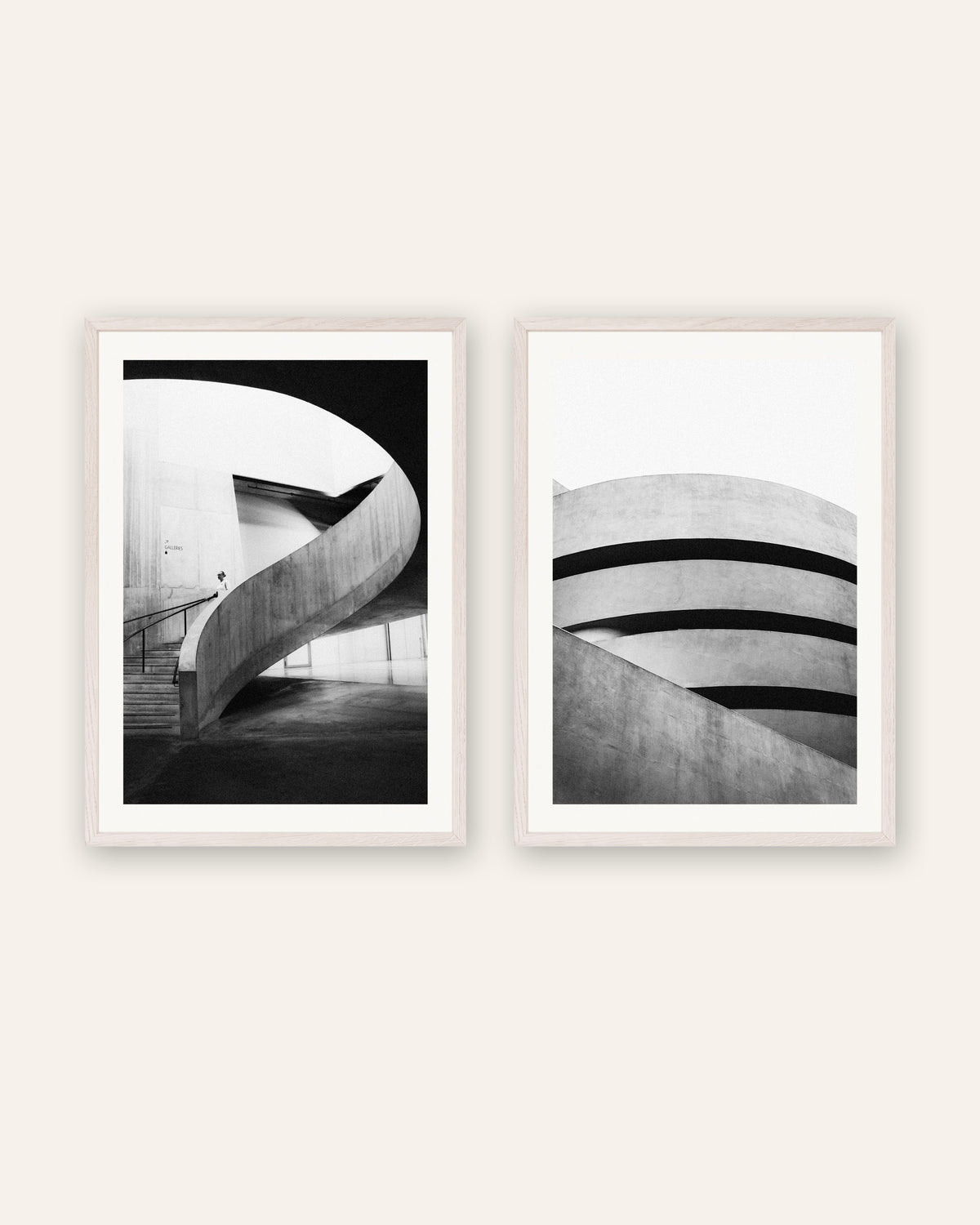 Brutalist Posters Set of 2 – Concrete Curves, prints in white oak frames