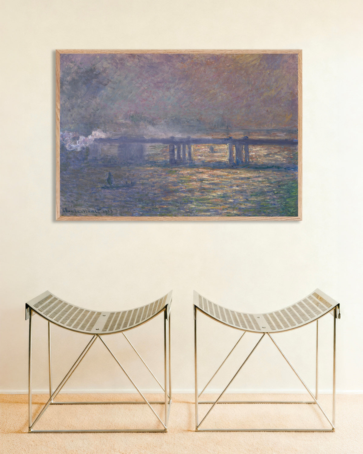 Poster of Charing Cross Bridge (1903) by Claude Monet, with natural wooden frame