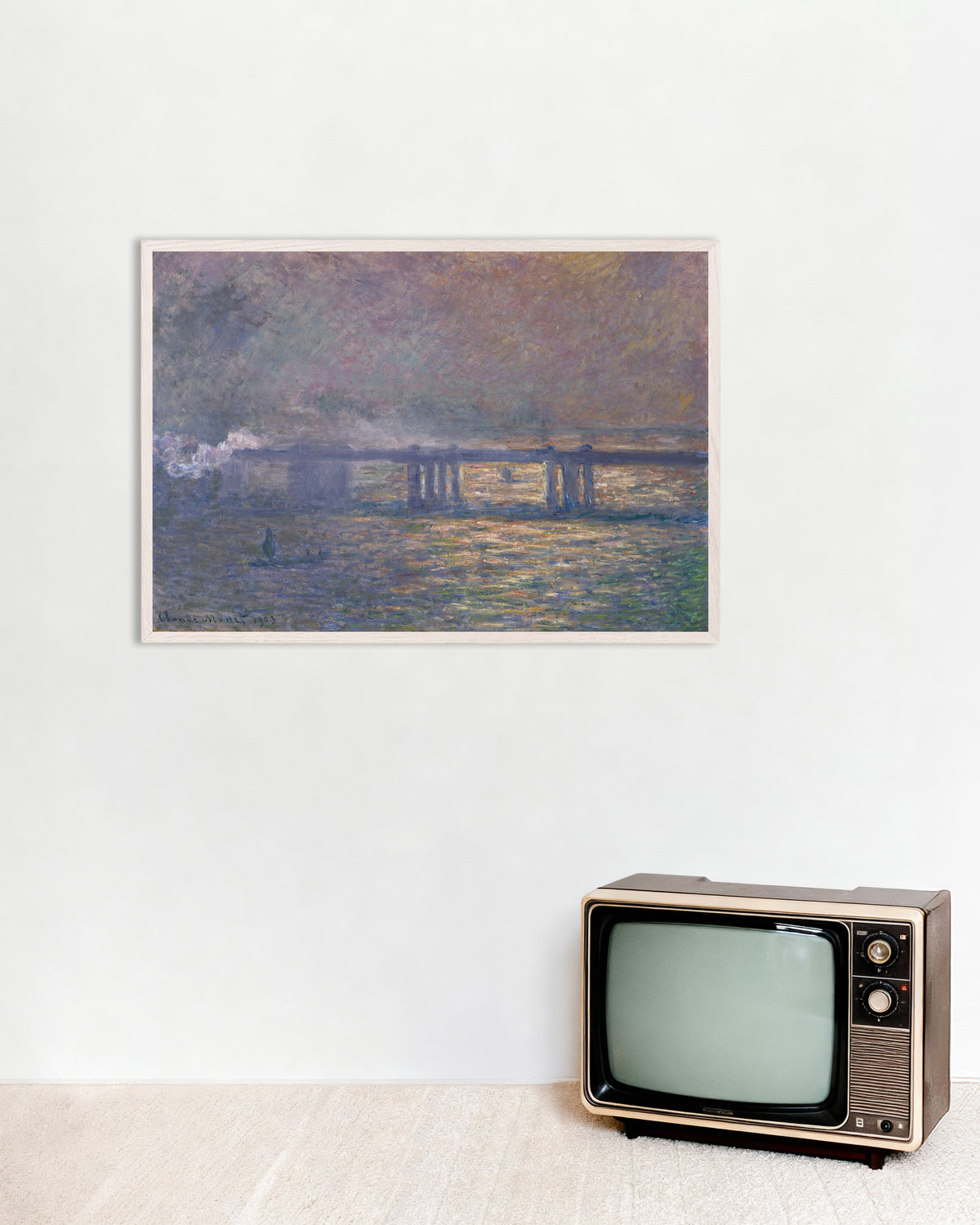 Poster of Charing Cross Bridge (1903) by Claude Monet, with white wooden frame