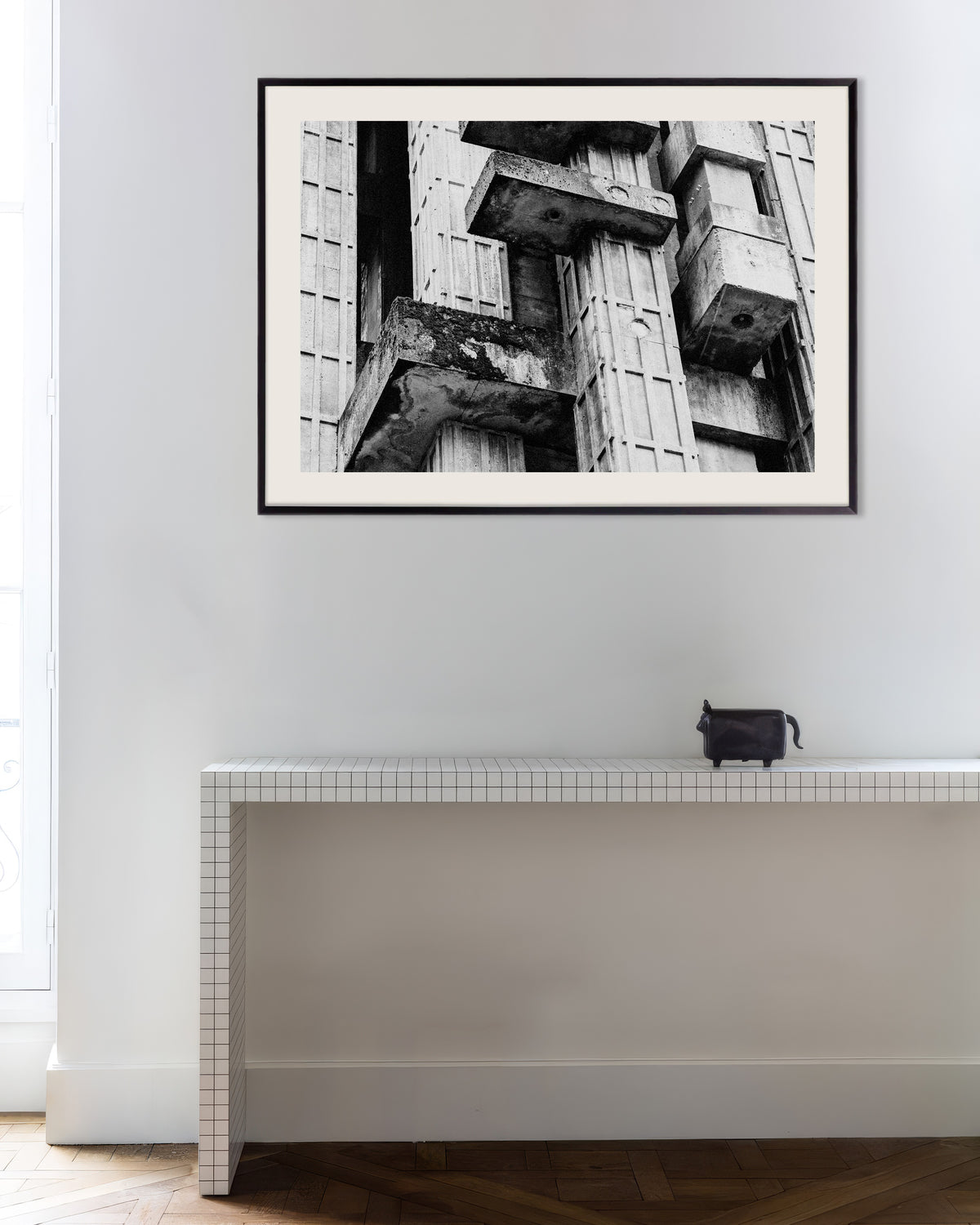 Poster of Close Up of Weathered Concrete Blocks, with metal frame