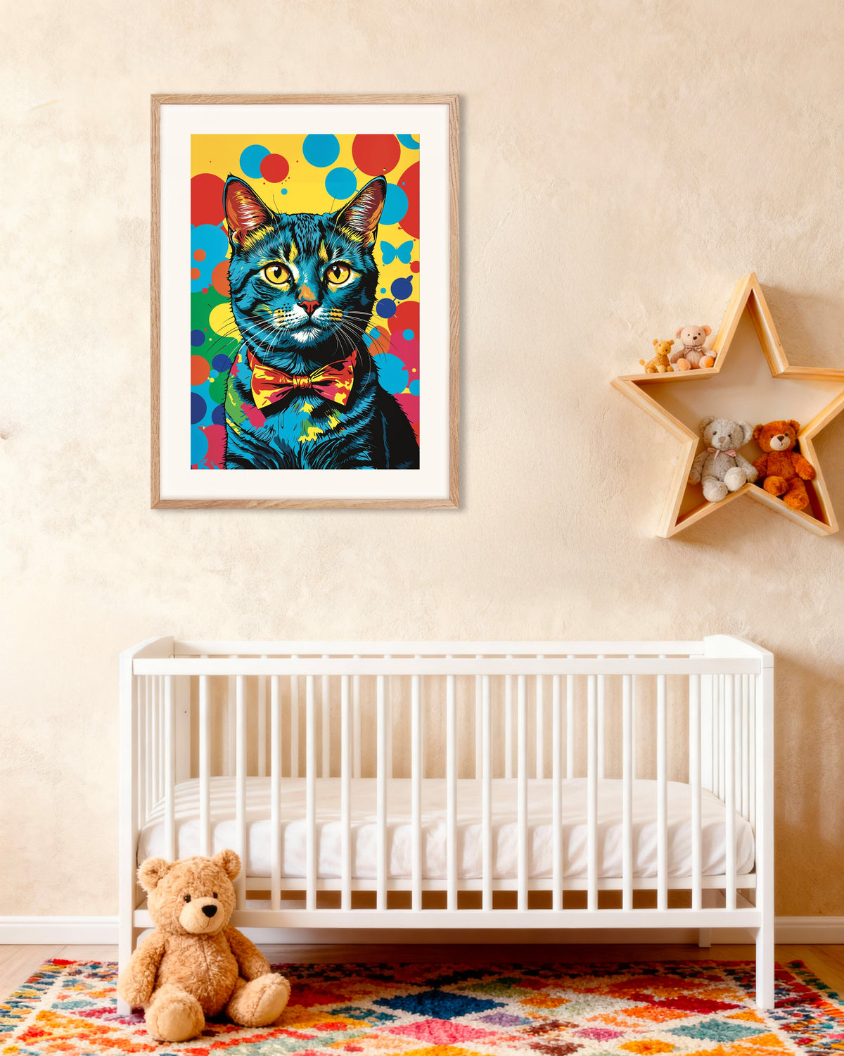 Poster of Colorful cat poster, with natural wooden frame