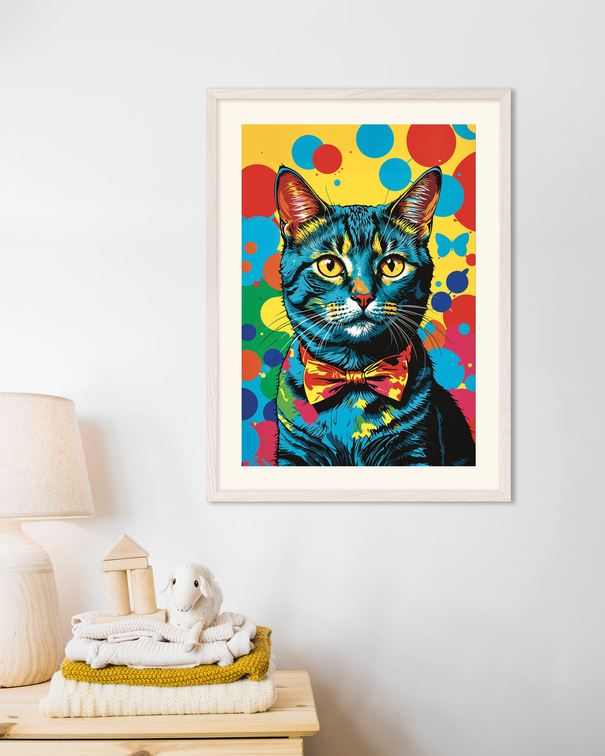 Poster of Colorful cat poster, with white wooden frame
