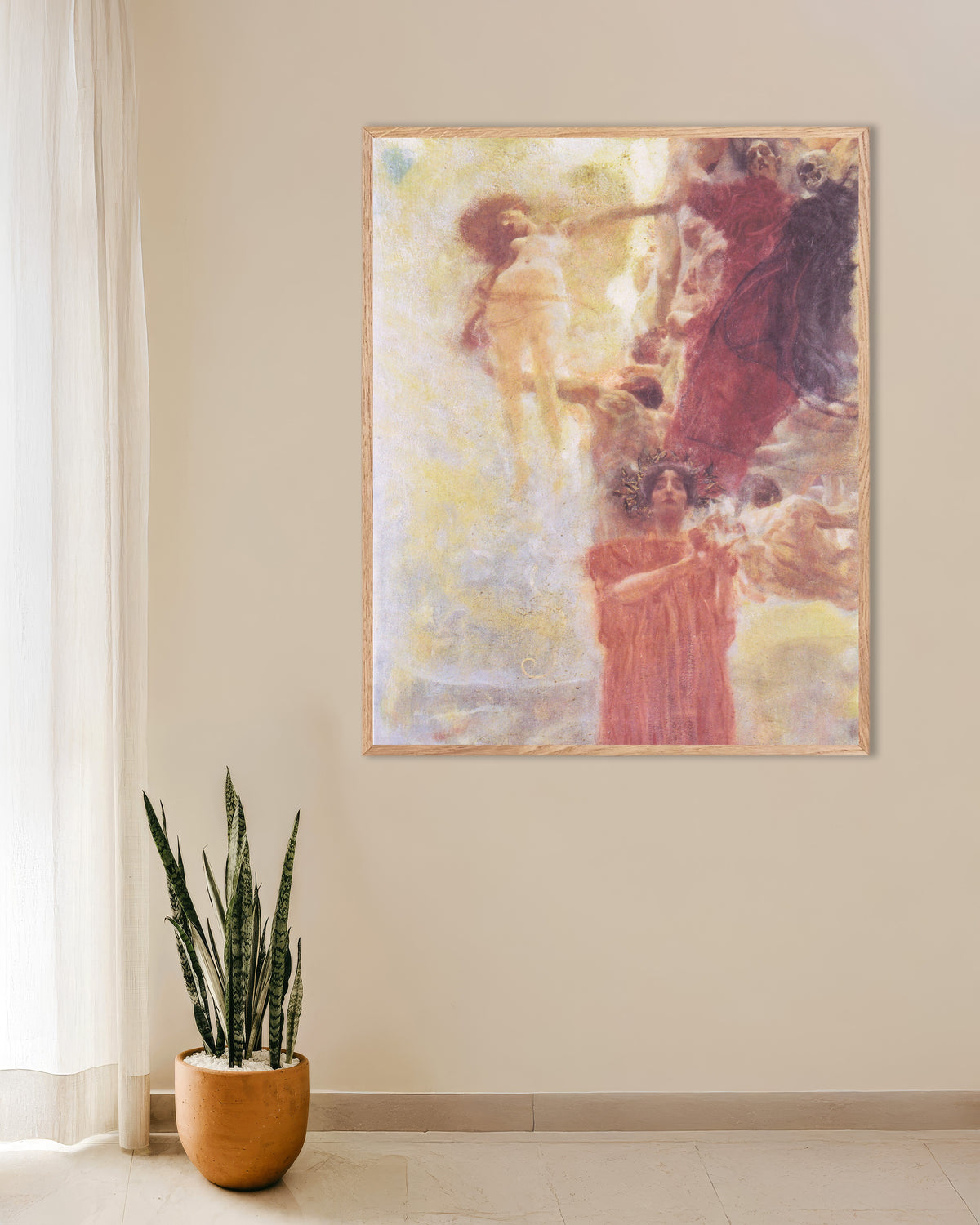 Poster of Composition Sketch for Medicine (1897–1898) by Gustav Klimt, with natural wooden frame
