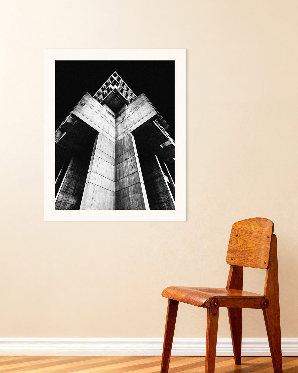 Poster of Concrete Cross Tower at Night