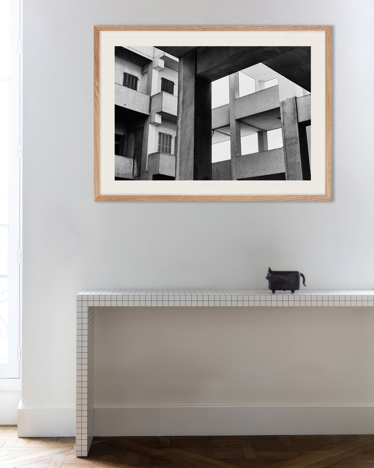 Poster of Concrete Frames and Shutters, with natural wooden frame