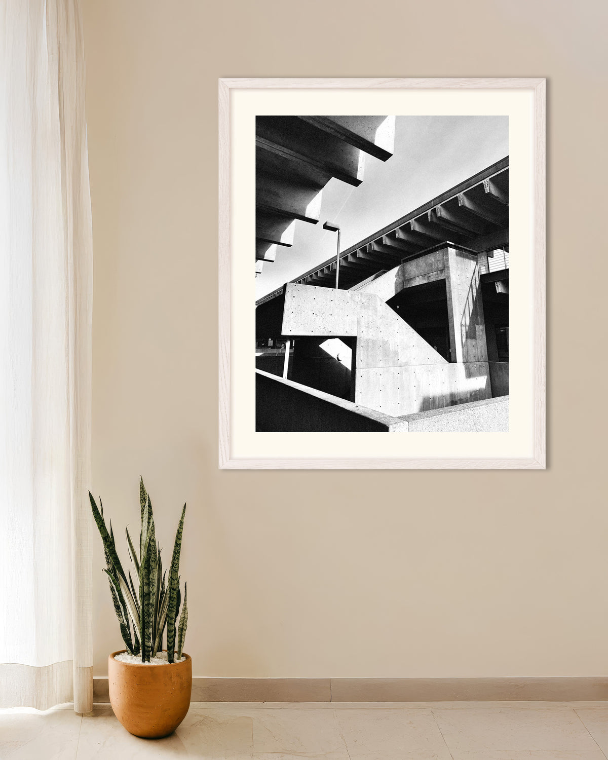 Poster of Concrete Stairs in Sunlight, with white wooden frame