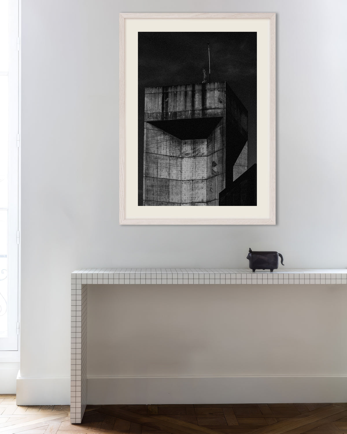 Poster of Concrete Tower Top at Night, with white wooden frame