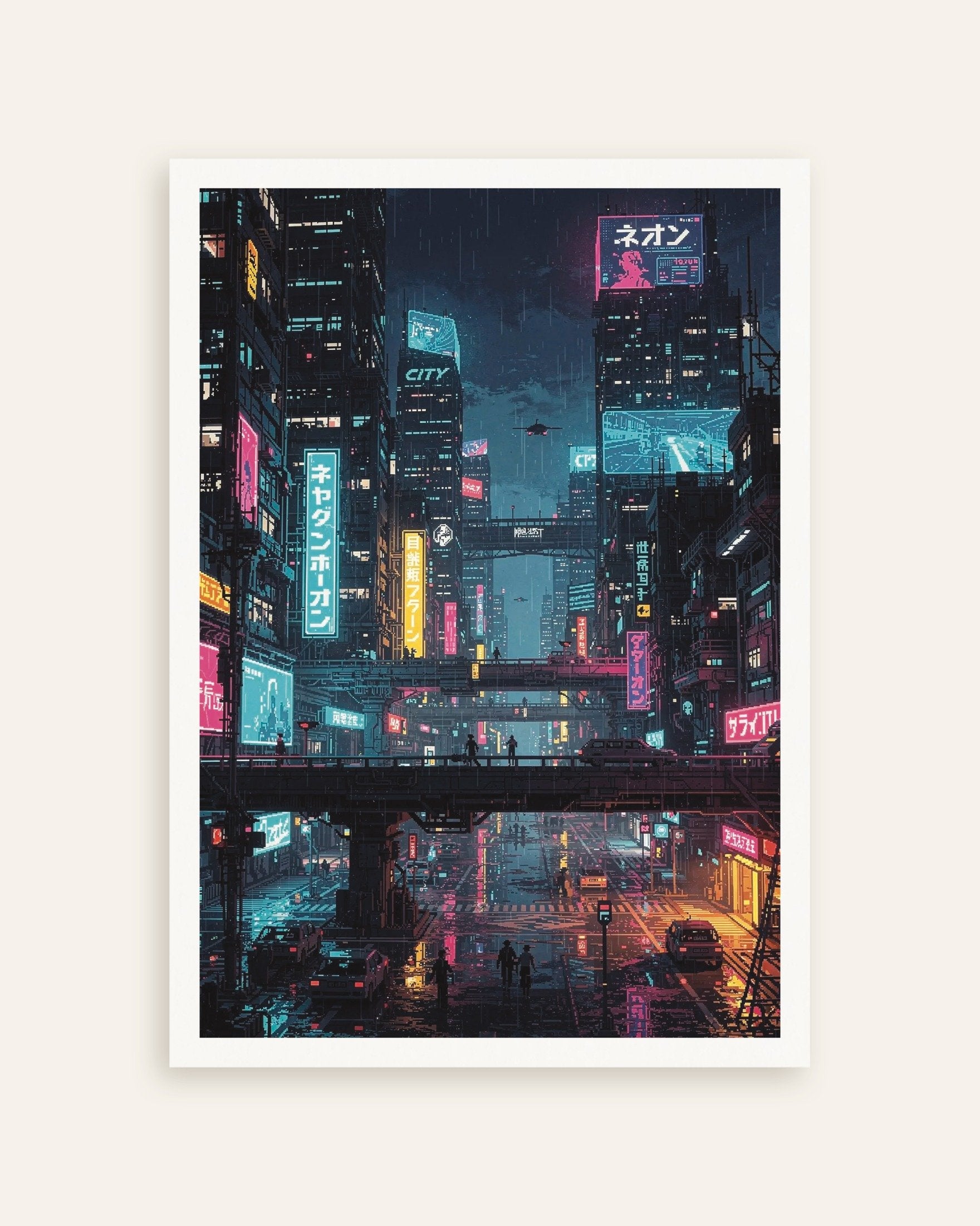 Poster of Cyberpunk Japanese City Pixel Art, thumbnail