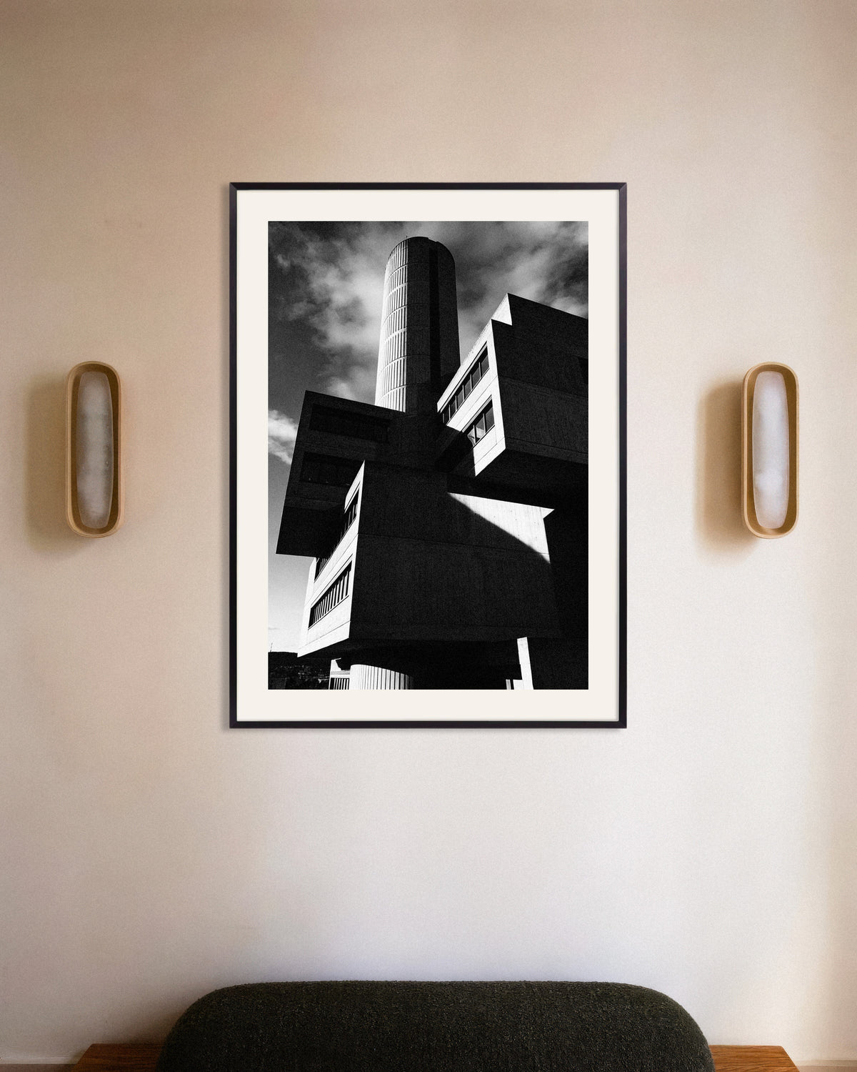 Poster of Cylinder Tower and Floating Blocks, with metal frame