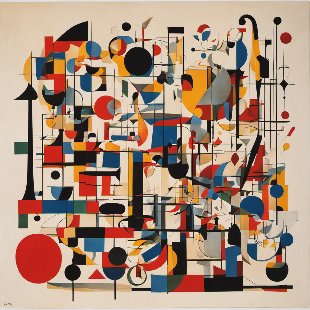 Lines and geometric shapes with floating forms, fun abstract artwork – Poster