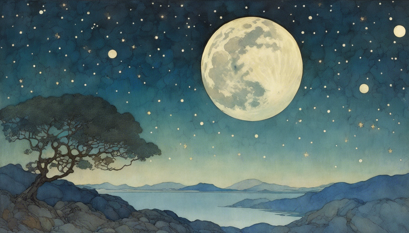 Captivating artwork, Moon and twinkling night sky – Poster print